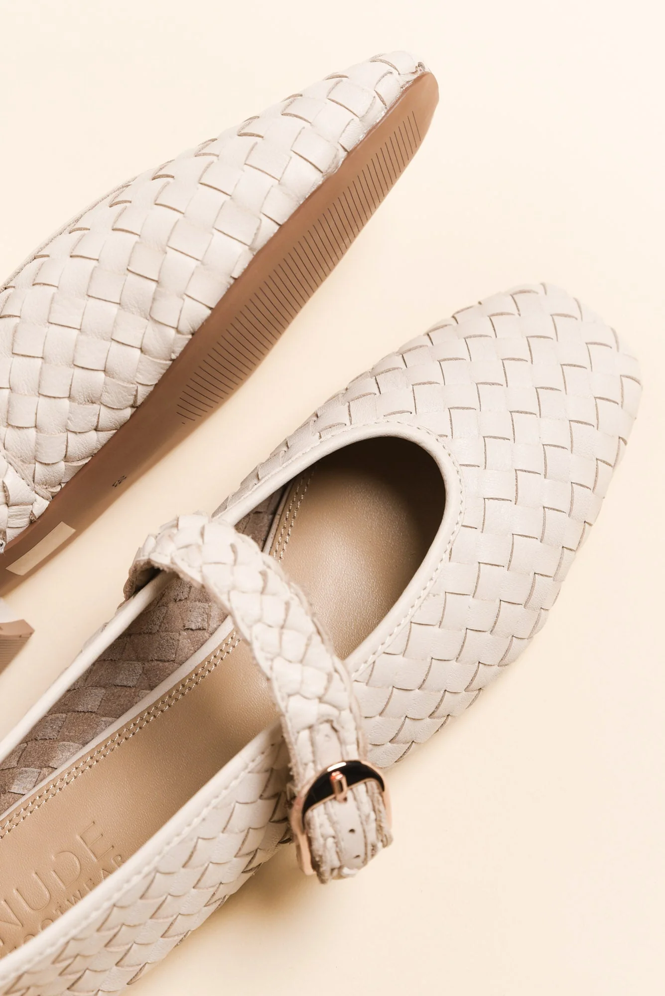 Bulla Cream Leather Woven Ballet Flat - Image 3