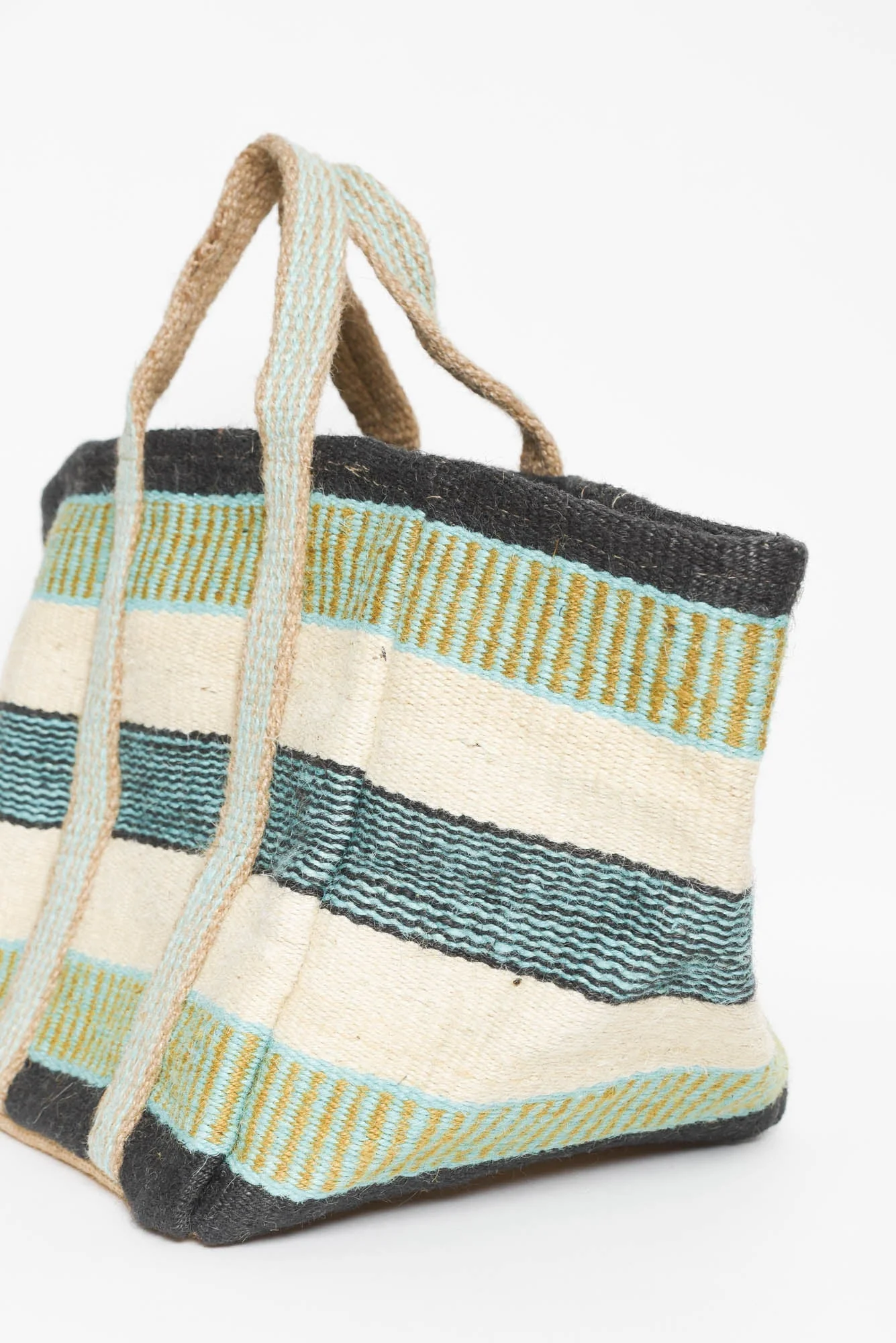 Burano Green Contrast Jute Tote Bag - Image 2