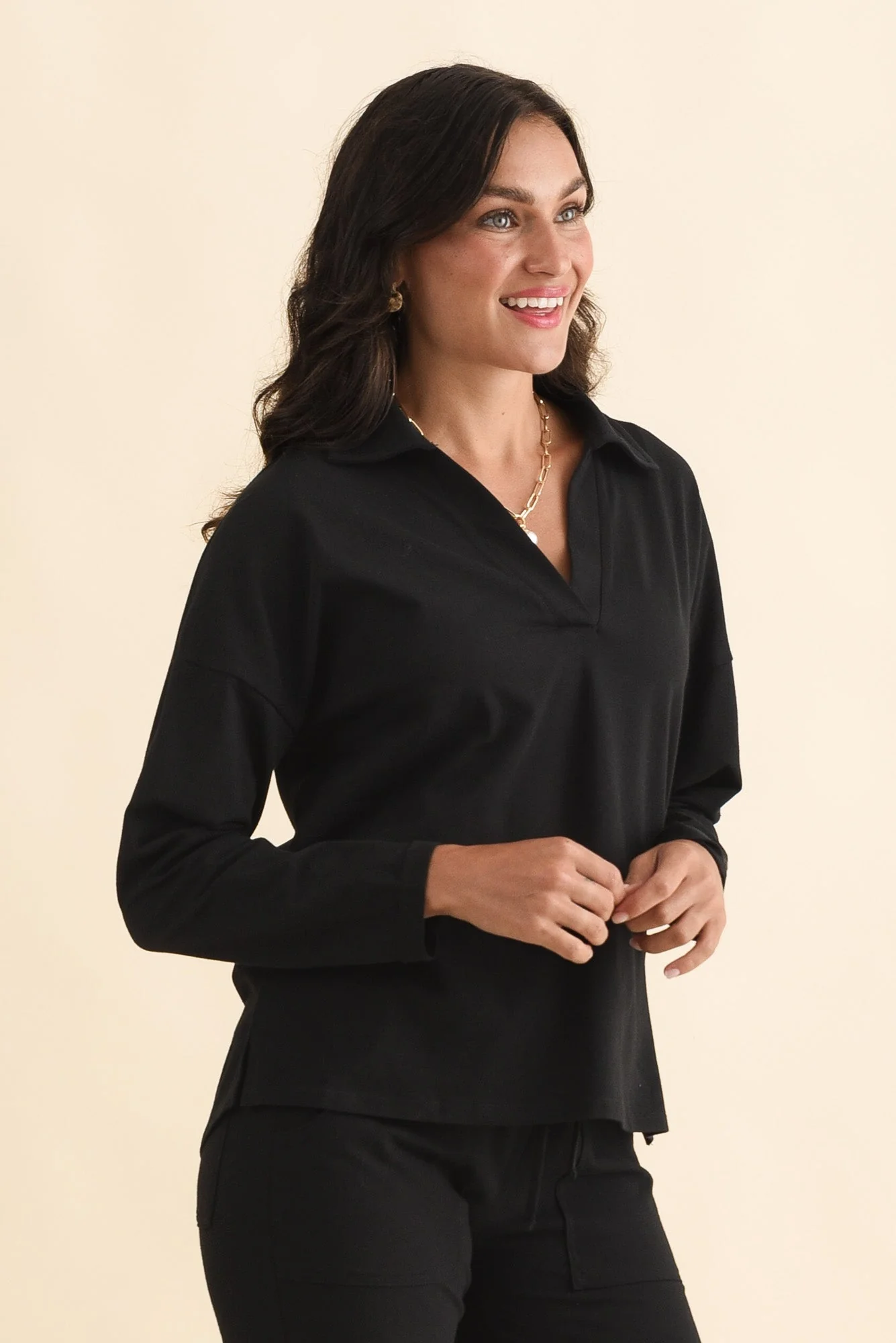 Butler Black Collared Long Sleeve Top - Image 3