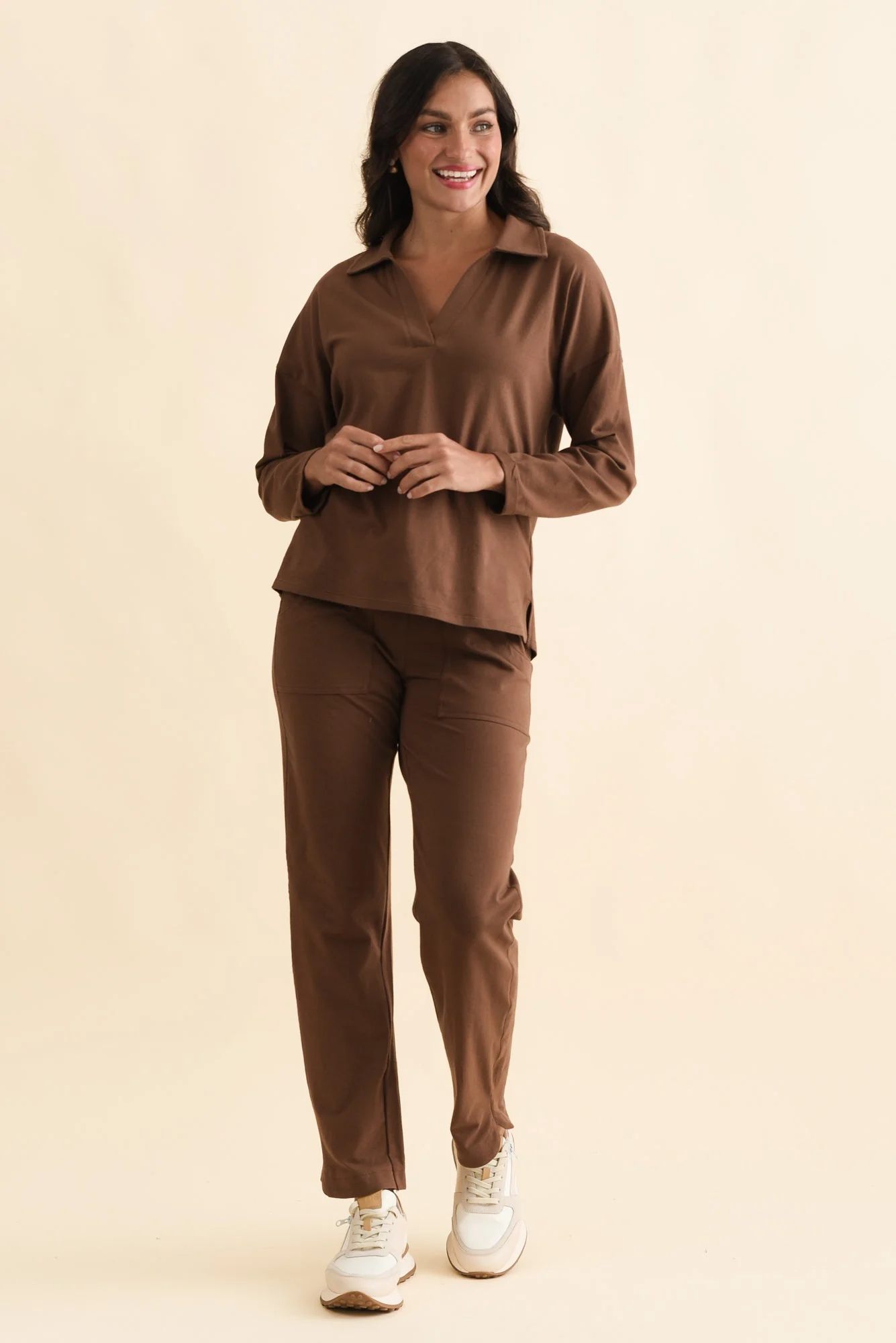 Butler Chocolate Collared Long Sleeve Top - Image 2