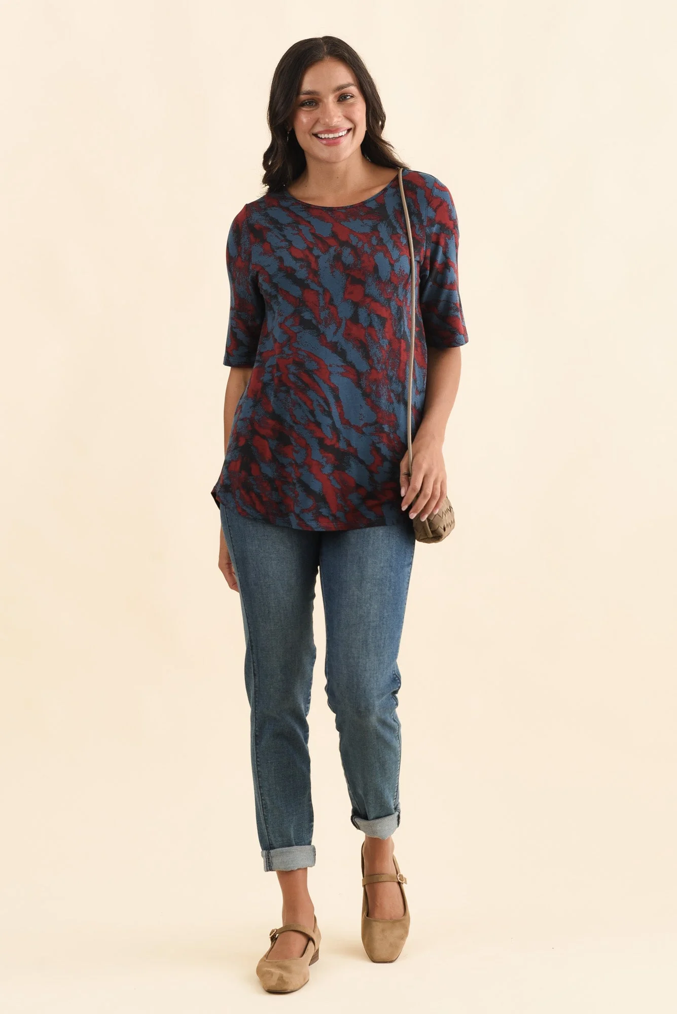 Buttery Red Brushstroke Half Sleeve Top - Image 2