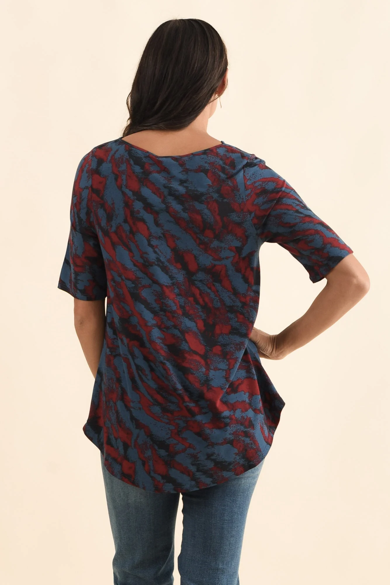 Buttery Red Brushstroke Half Sleeve Top - Image 4