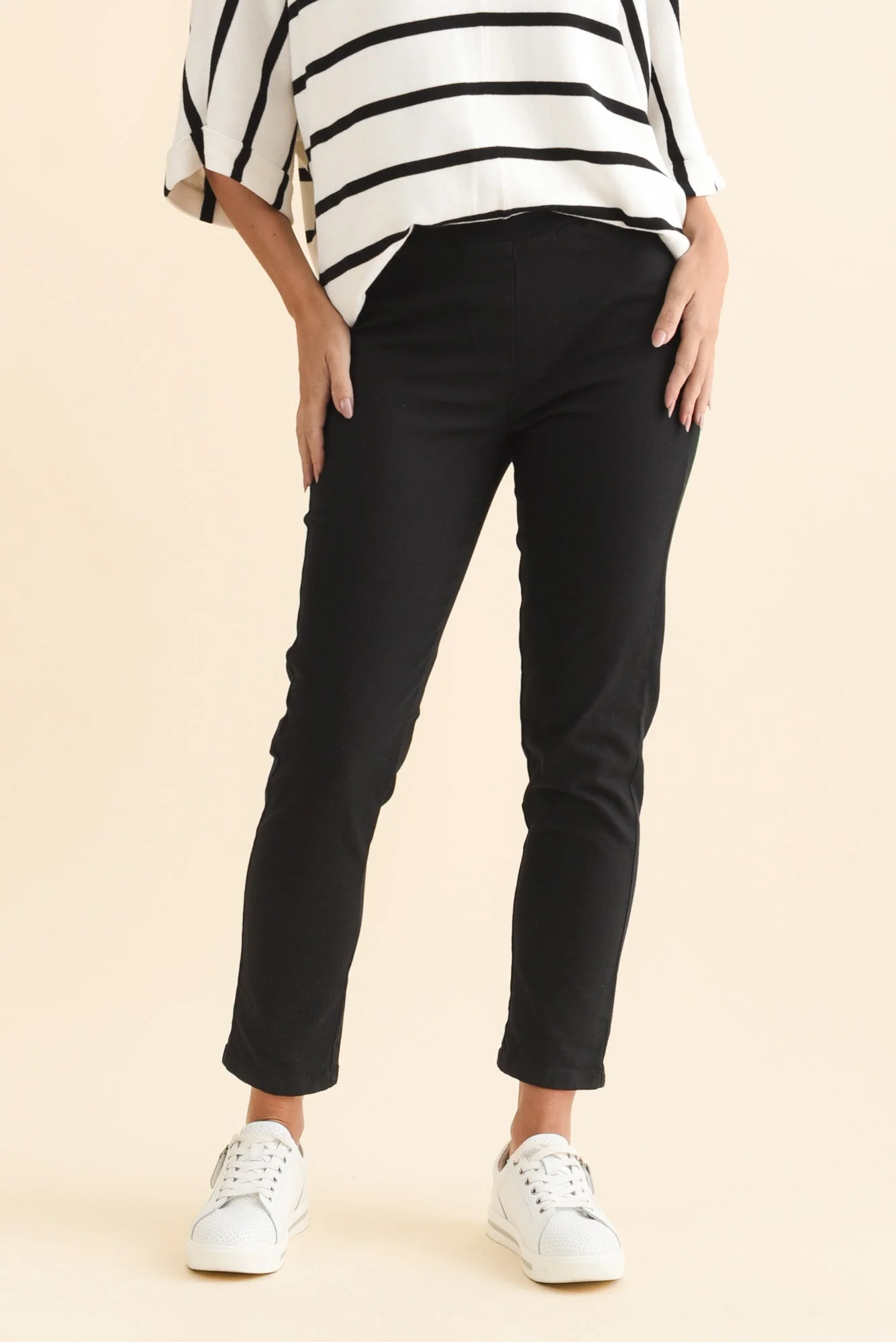 Callie Black Cotton Stretch Pants - Image 2