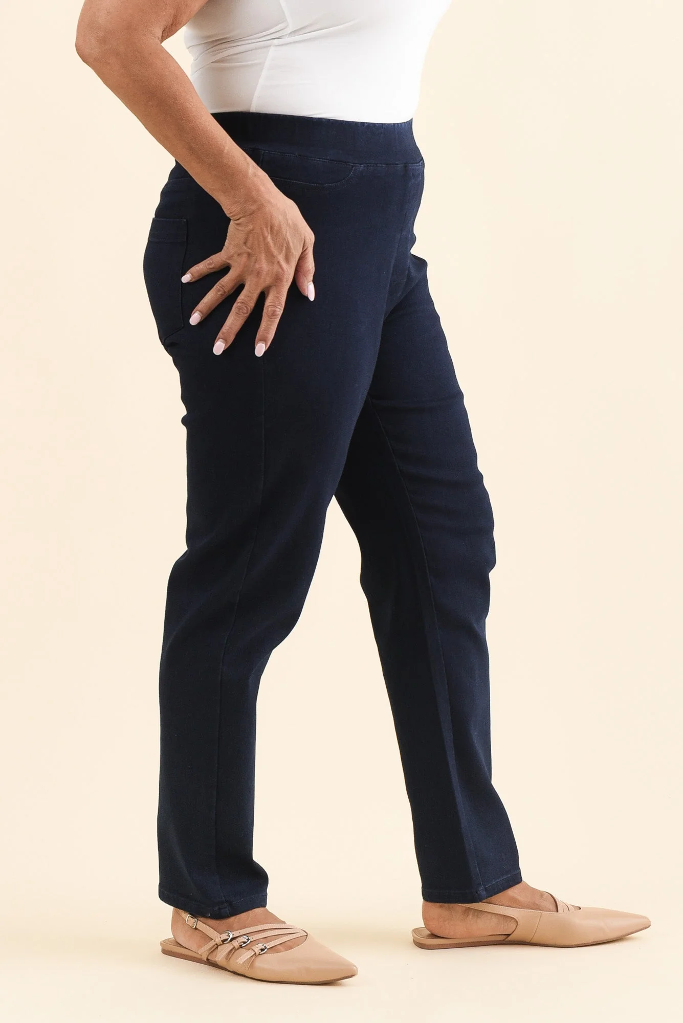 Callie Navy Cotton Stretch Pants - Image 10