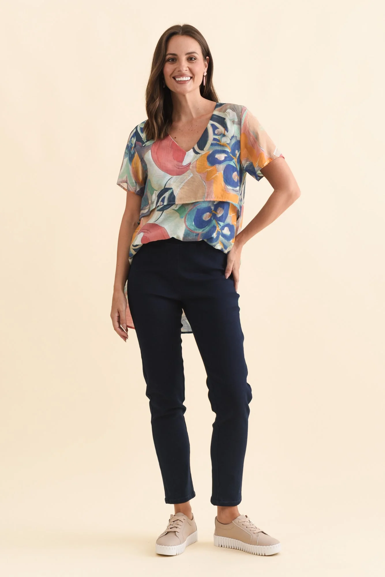 Callie Navy Cotton Stretch Pants - Image 3