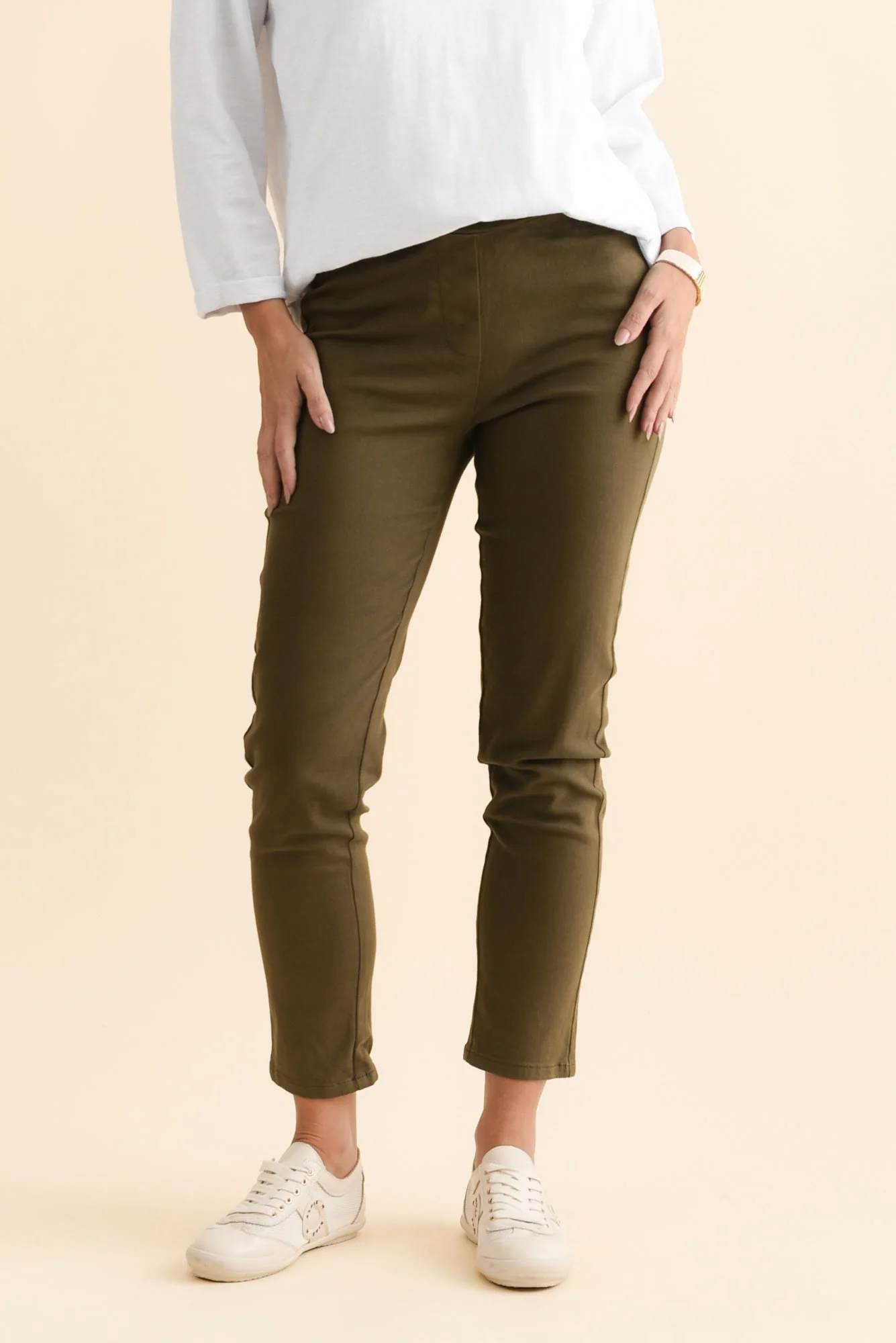 Callie Olive Cotton Stretch Pants - Image 2