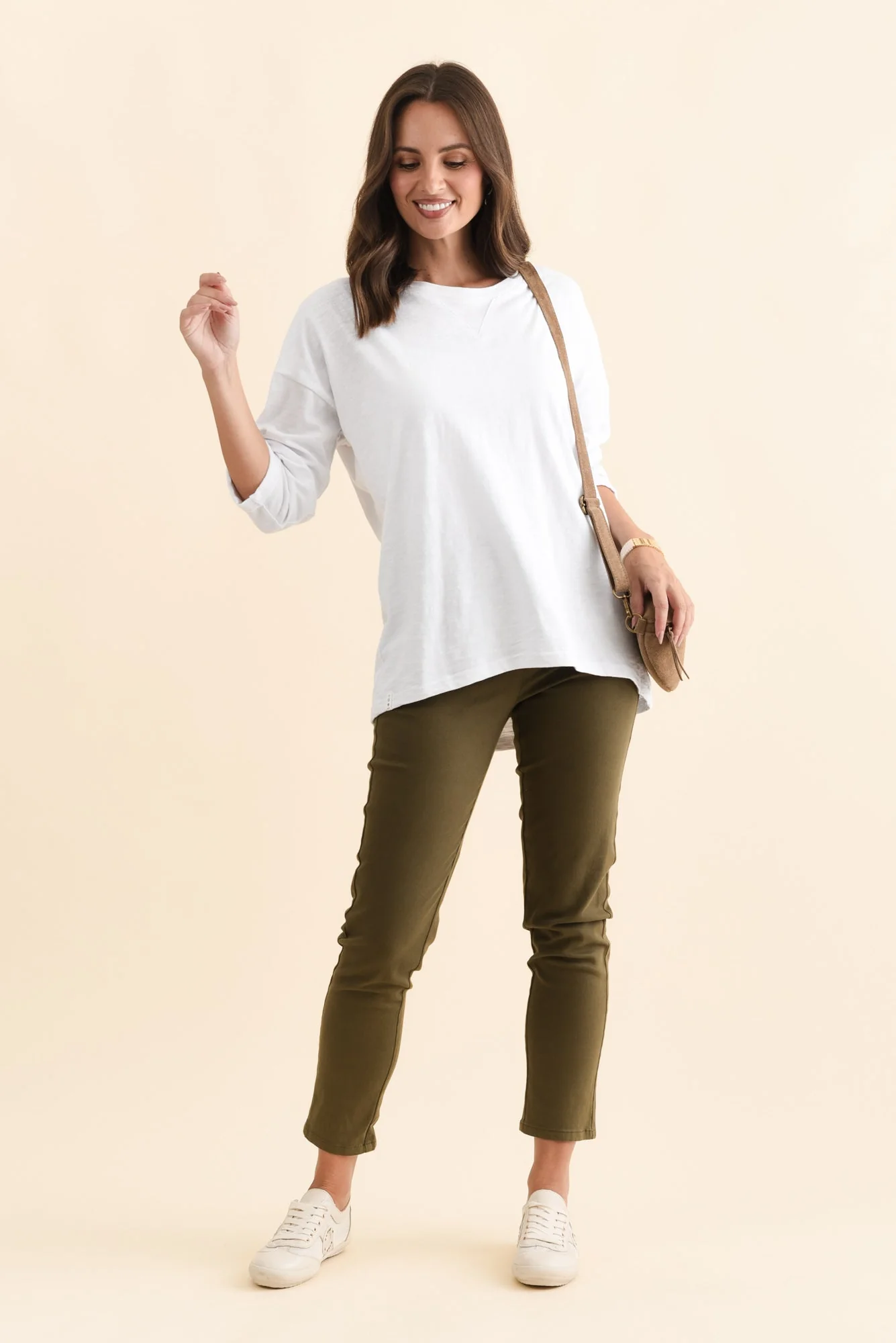 Callie Olive Cotton Stretch Pants - Image 3
