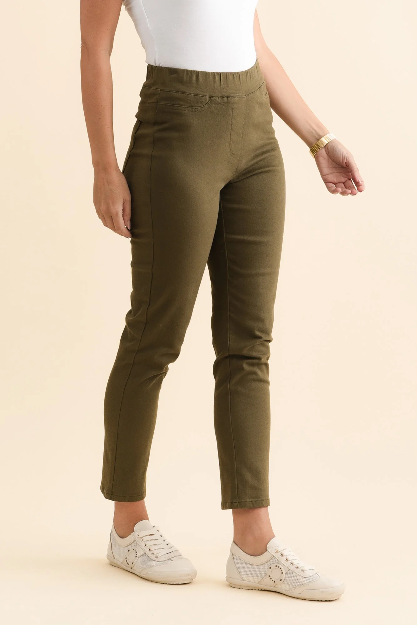 Callie Olive Cotton Stretch Pants - Image 4