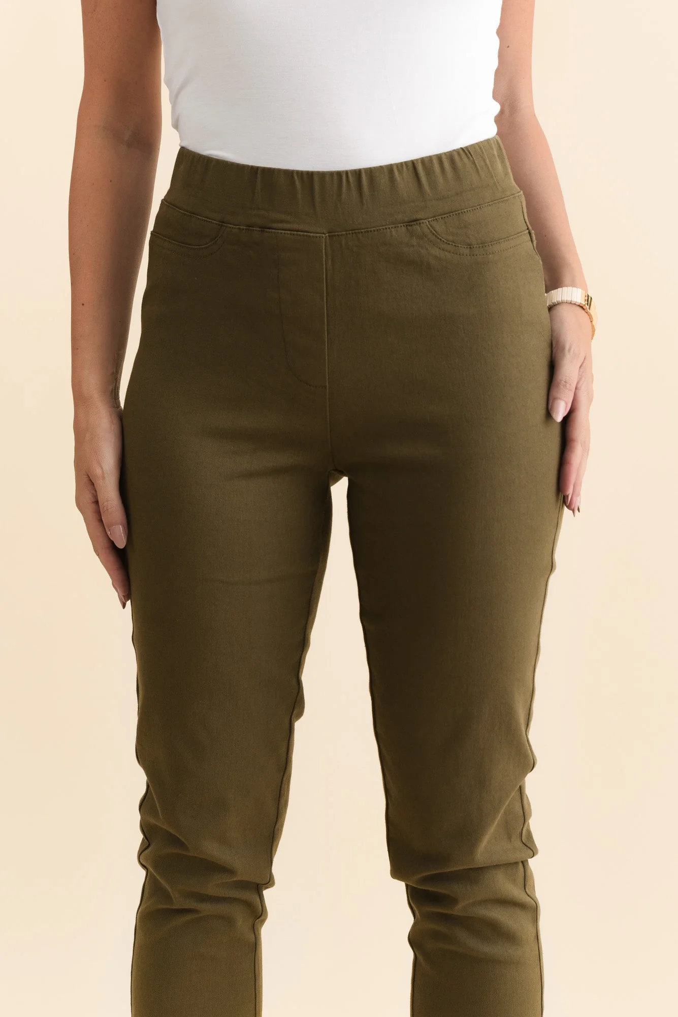 Callie Olive Cotton Stretch Pants - Image 6
