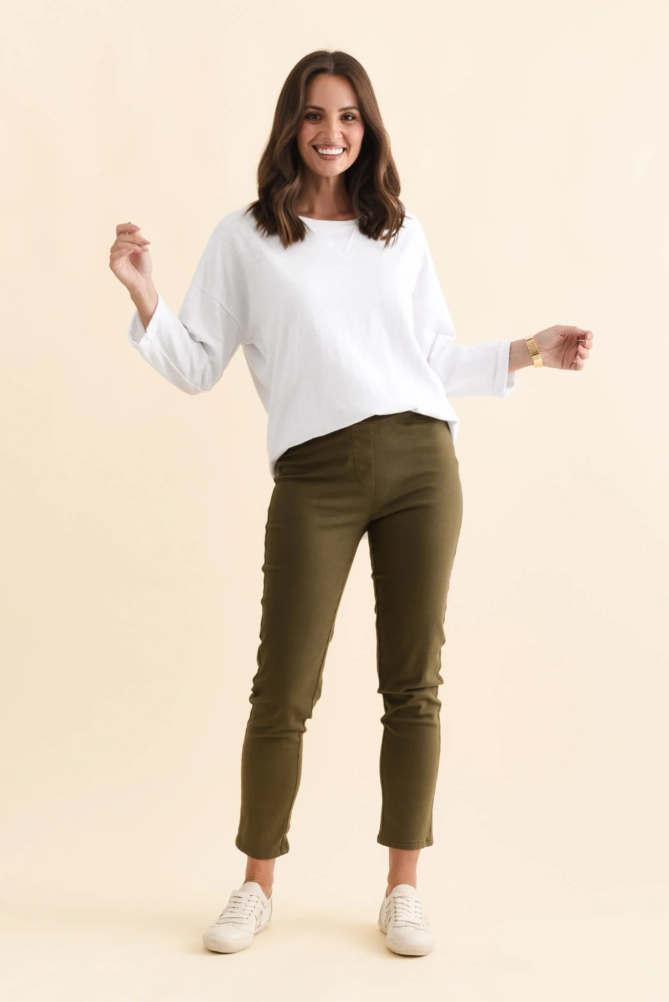 Callie Olive Cotton Stretch Pants - Image 7