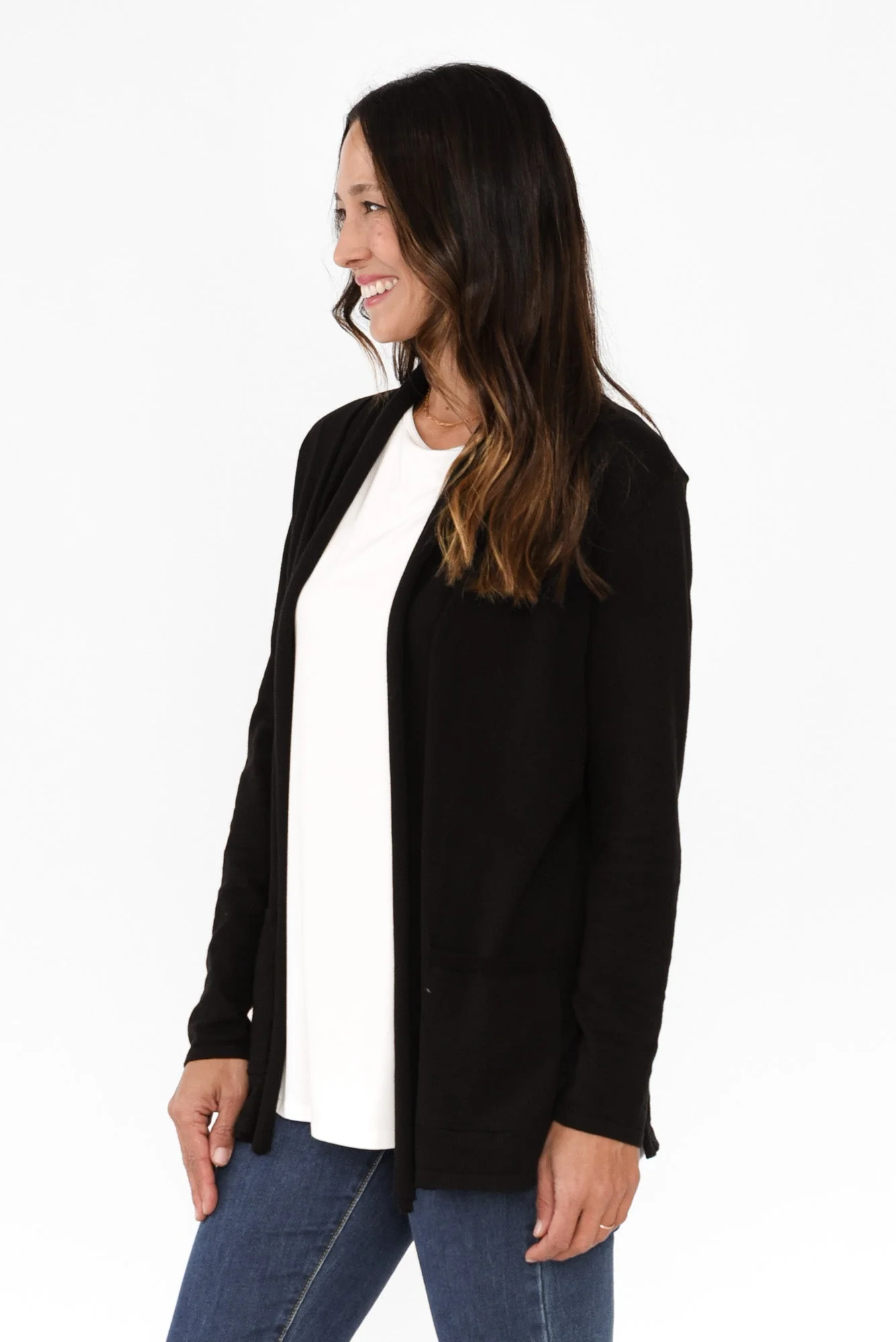Cally Black Cotton Pocket Cardigan - Image 3