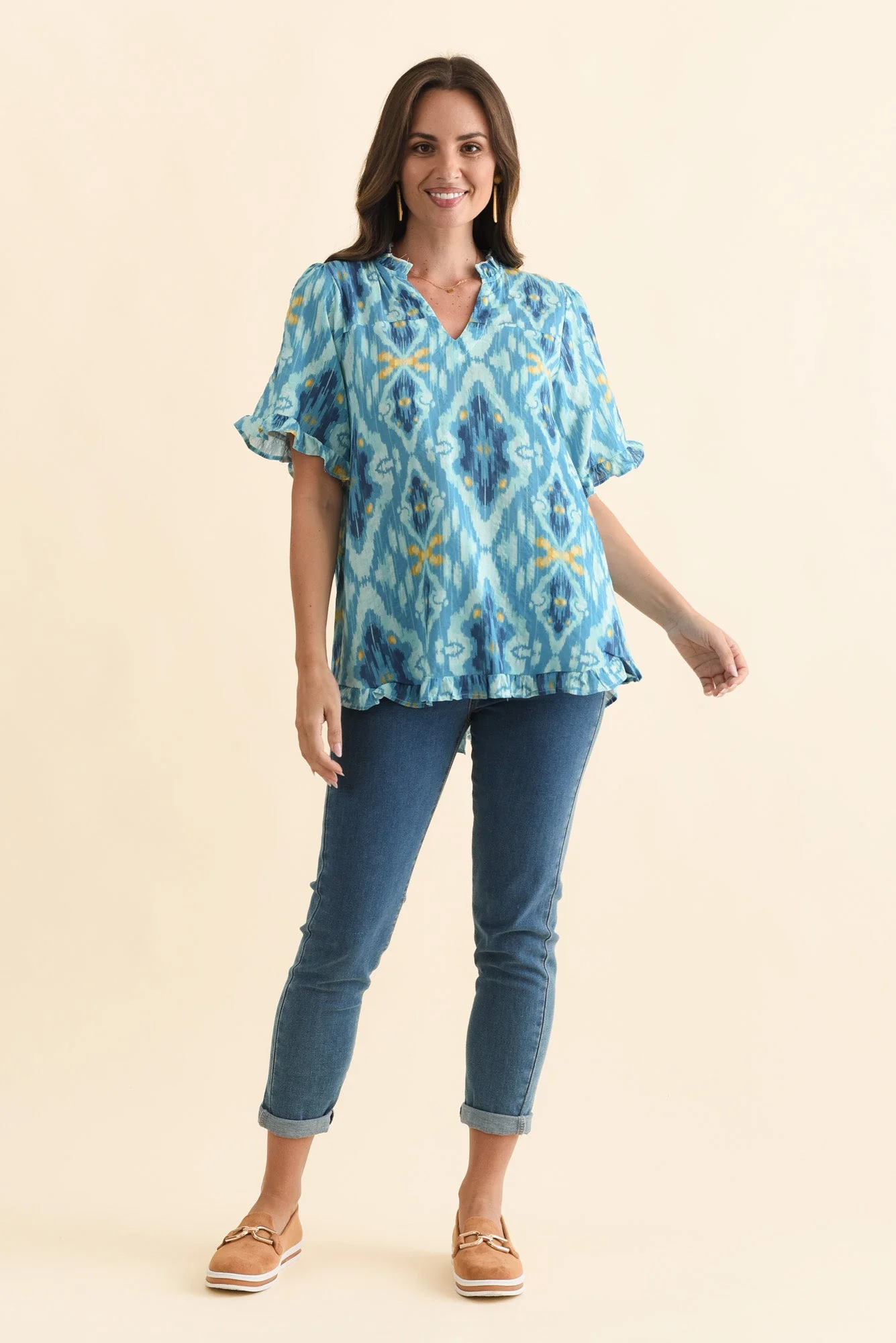 Calm Blue Diamond Ruffle Top - Image 2