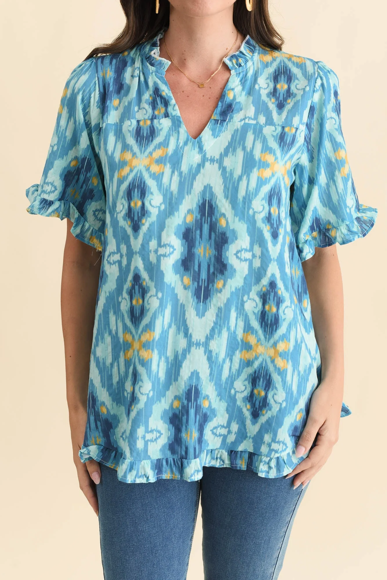 Calm Blue Diamond Ruffle Top - Image 5