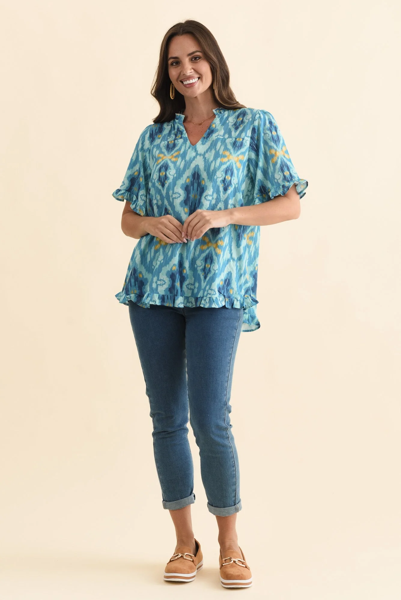 Calm Blue Diamond Ruffle Top - Image 6
