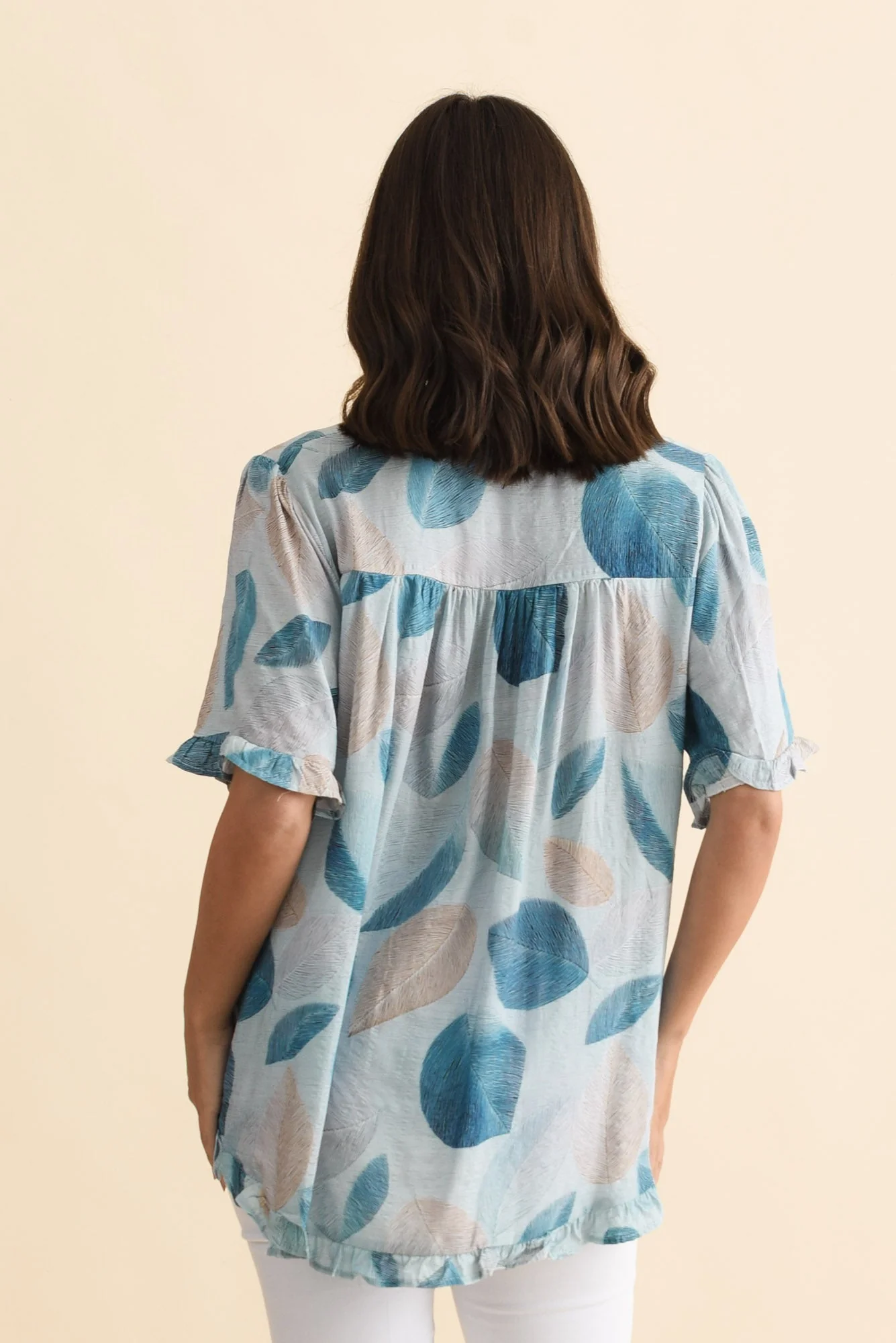 Calm Blue Leaf Ruffle Top - Image 4