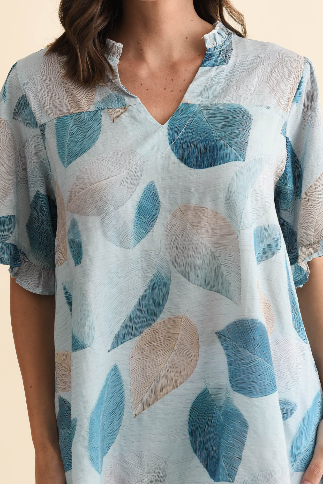 Calm Blue Leaf Ruffle Top - Image 5