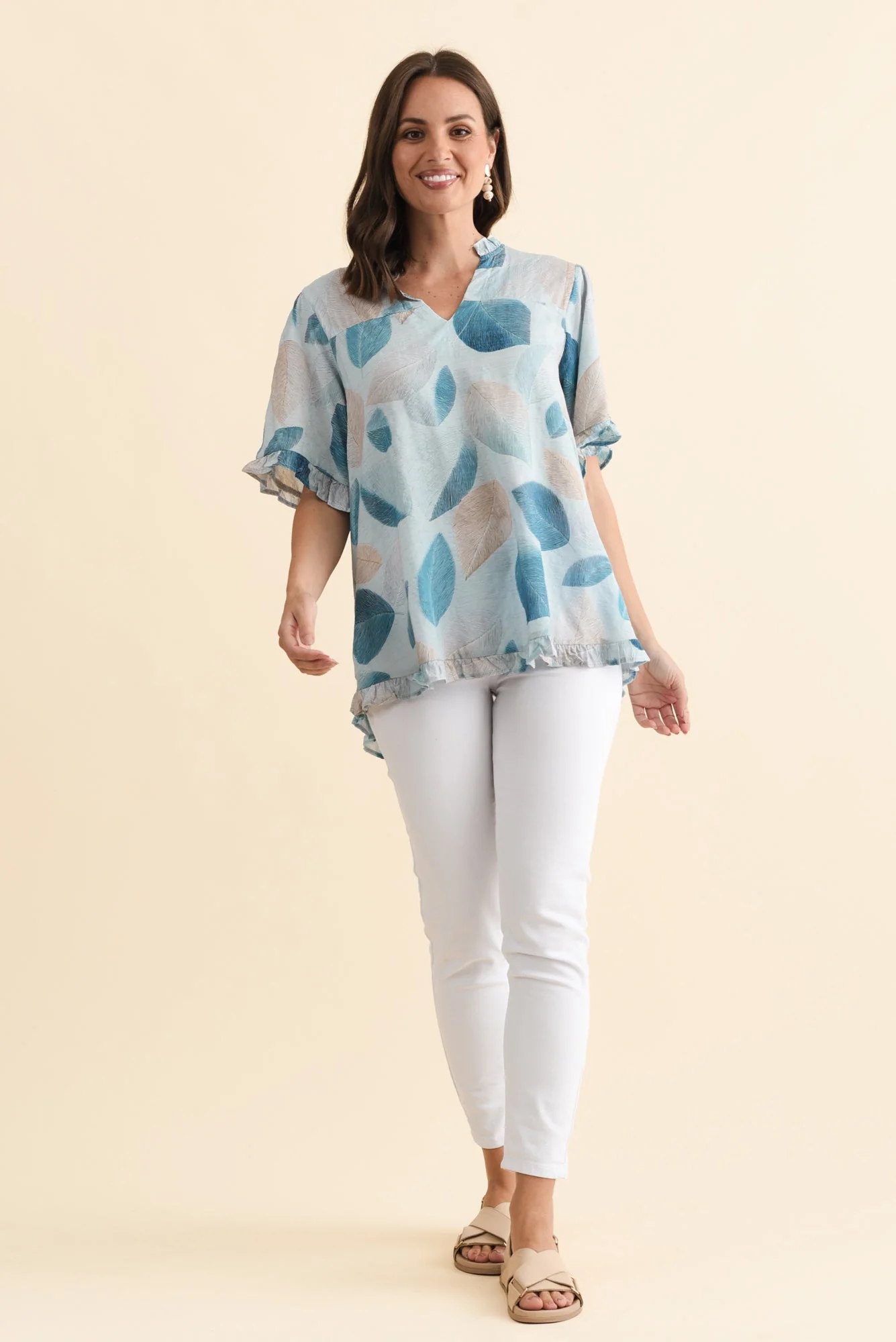 Calm Blue Leaf Ruffle Top - Image 6