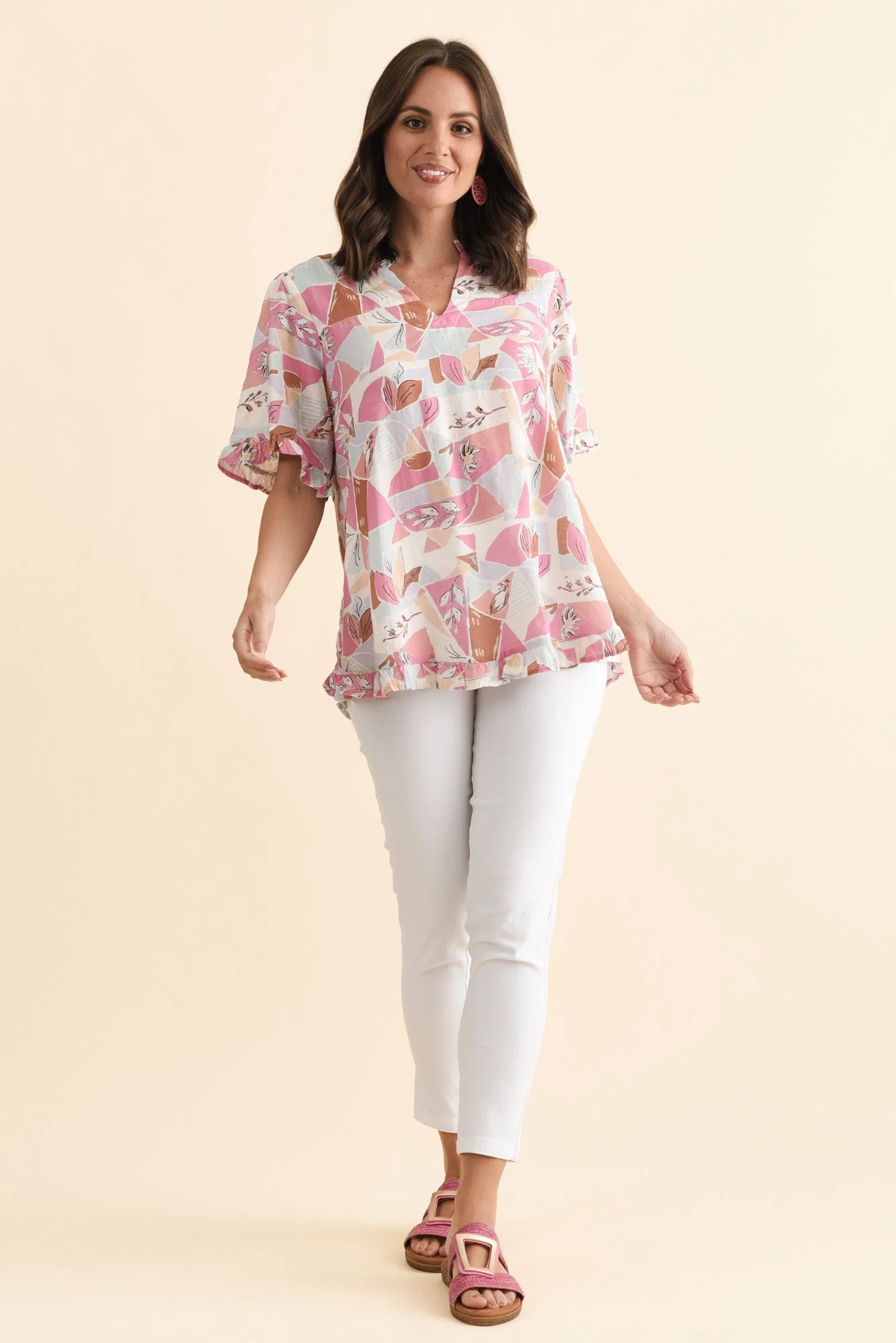 Calm Pink Mosaic Ruffle Top - Image 2