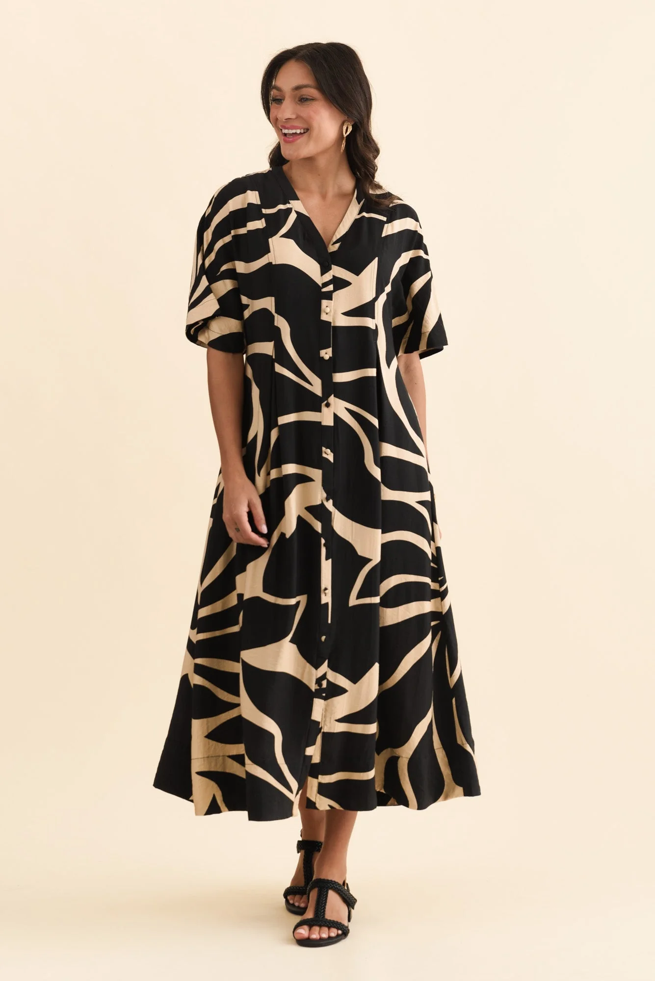 Camille Black Abstract Button Dress - Image 2