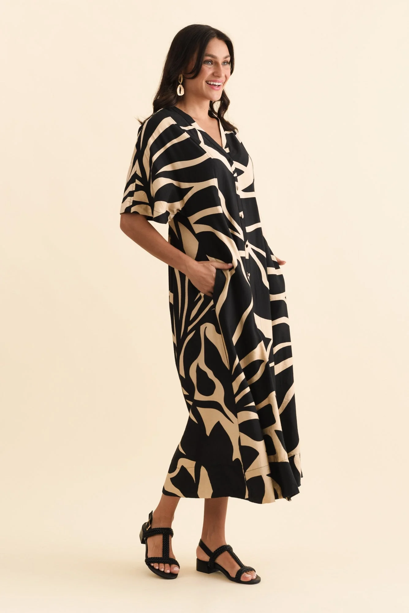 Camille Black Abstract Button Dress - Image 3