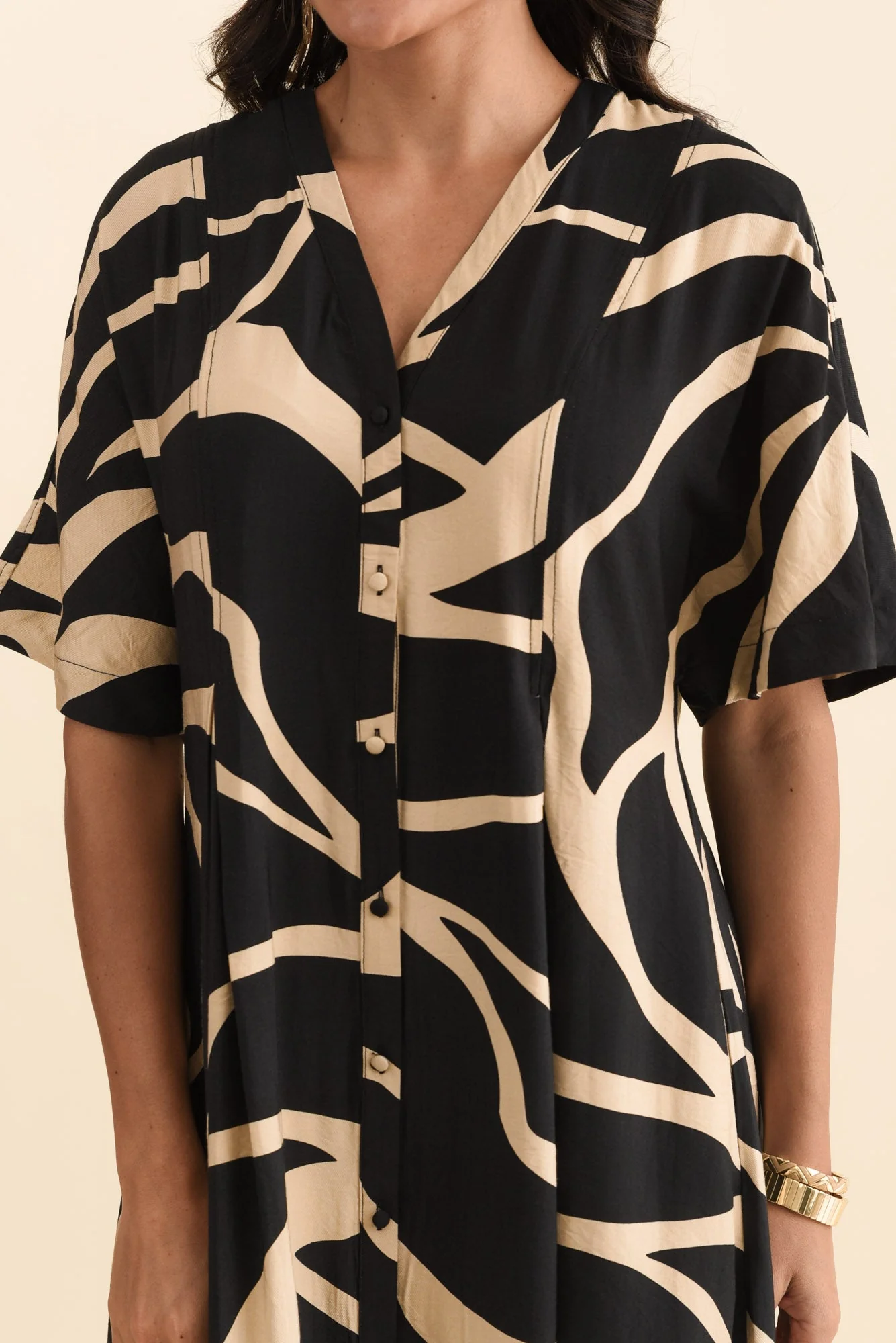 Camille Black Abstract Button Dress - Image 5