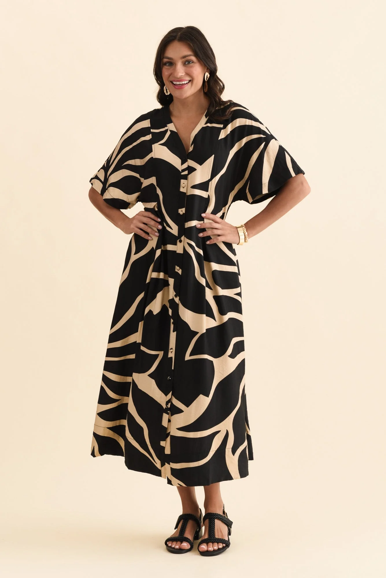 Camille Black Abstract Button Dress - Image 6