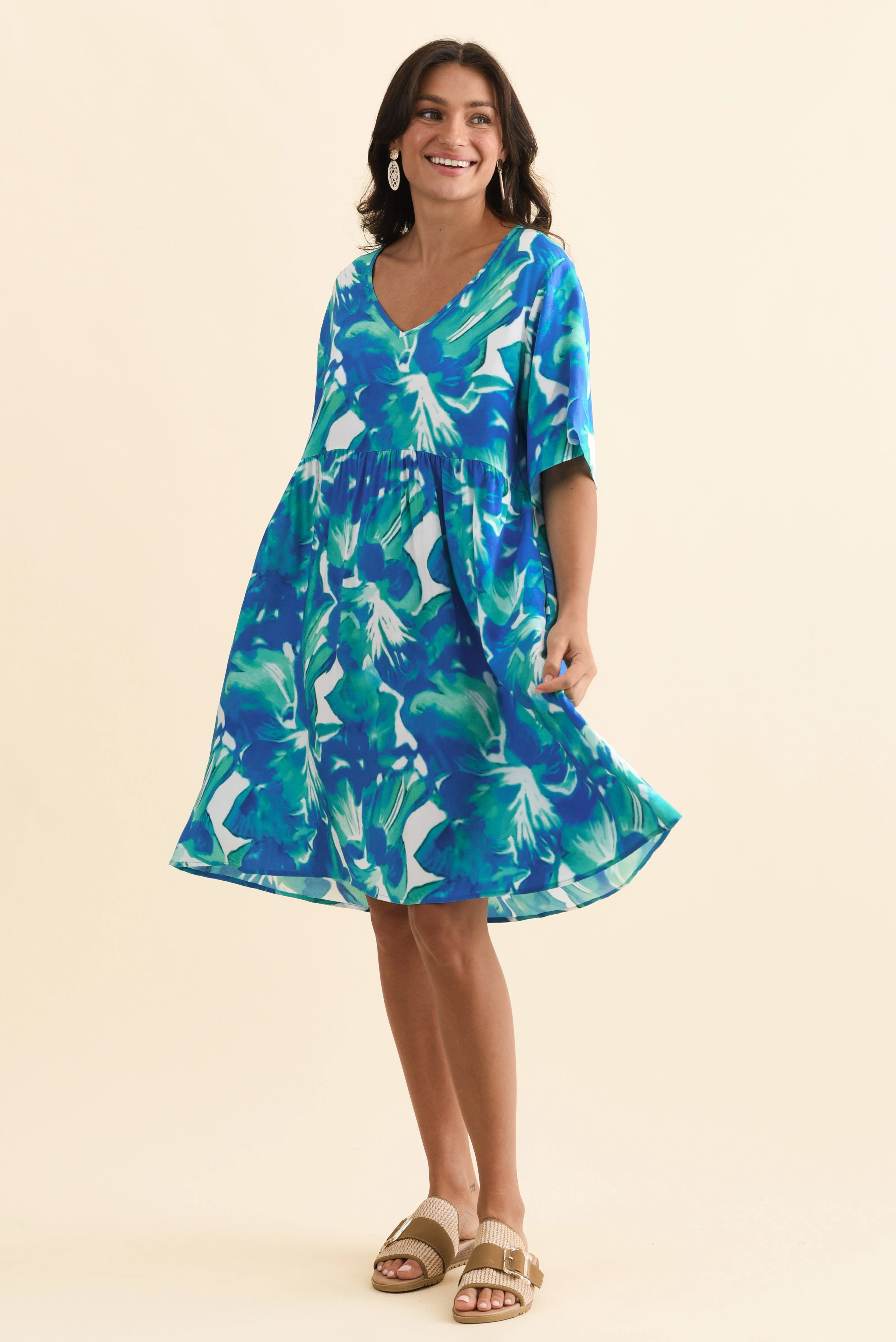 Carlita Green Watercolor Pocket Dress - Image 2