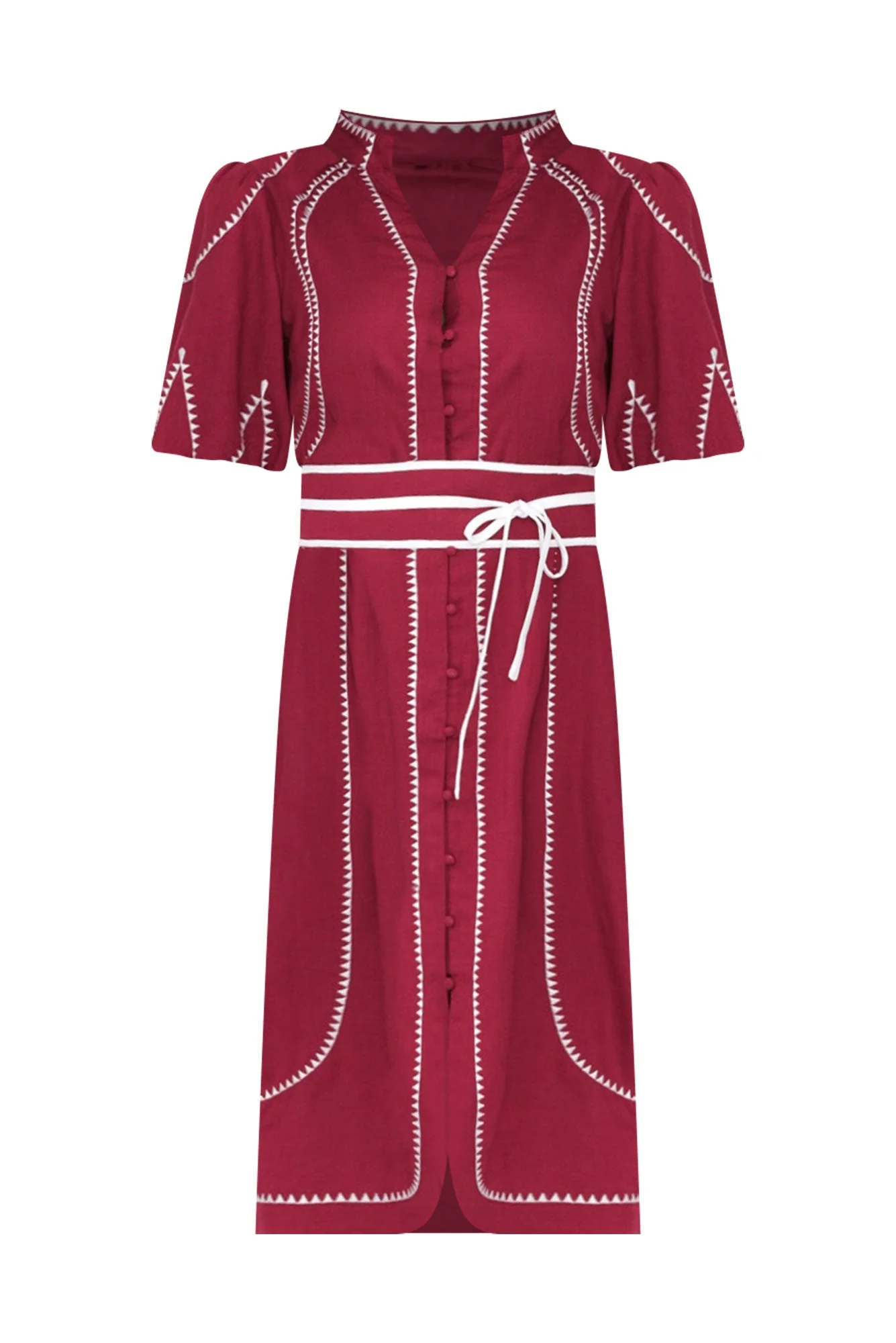 Carlyle Crimson Embroidered Linen Blend Dress - Image 3