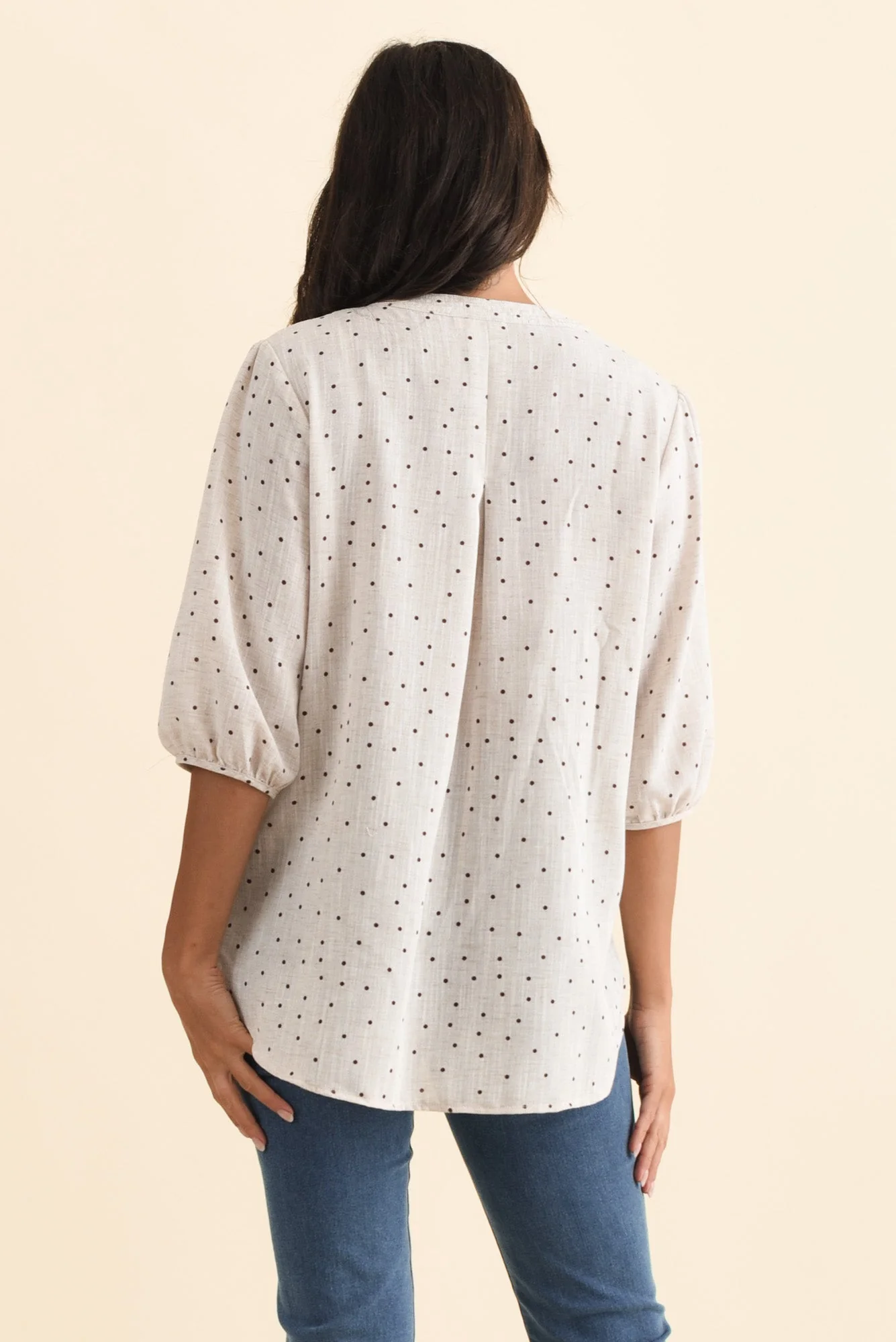 Carmin Beige Spot Linen Blend Top - Image 4