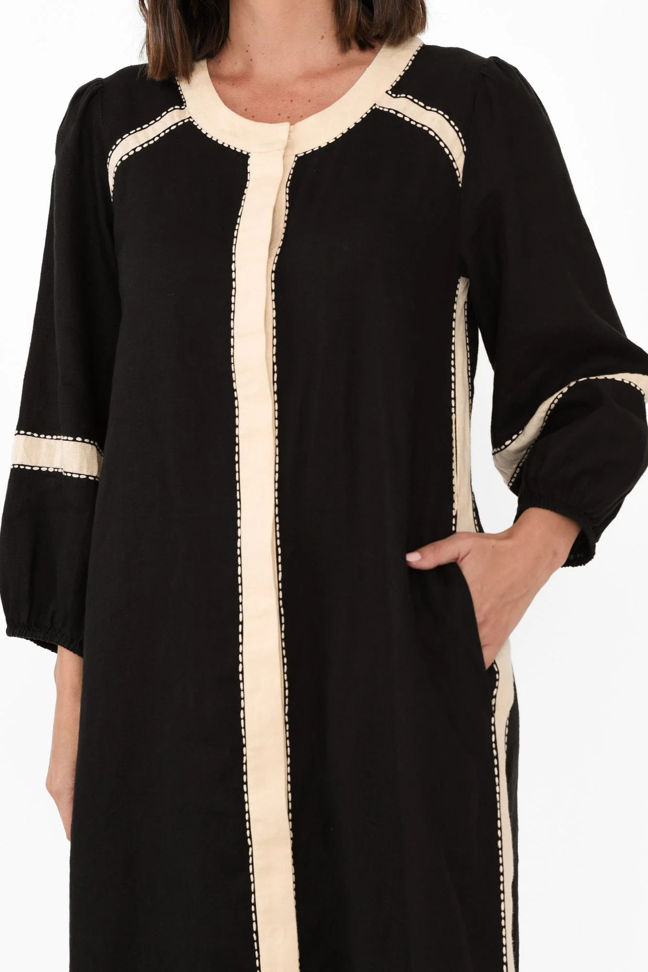 Carolina Black Contrast Linen Tie Dress - Image 5