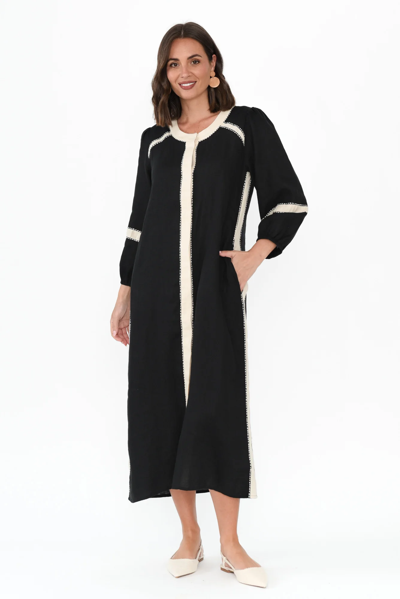 Carolina Black Contrast Linen Tie Dress - Image 6
