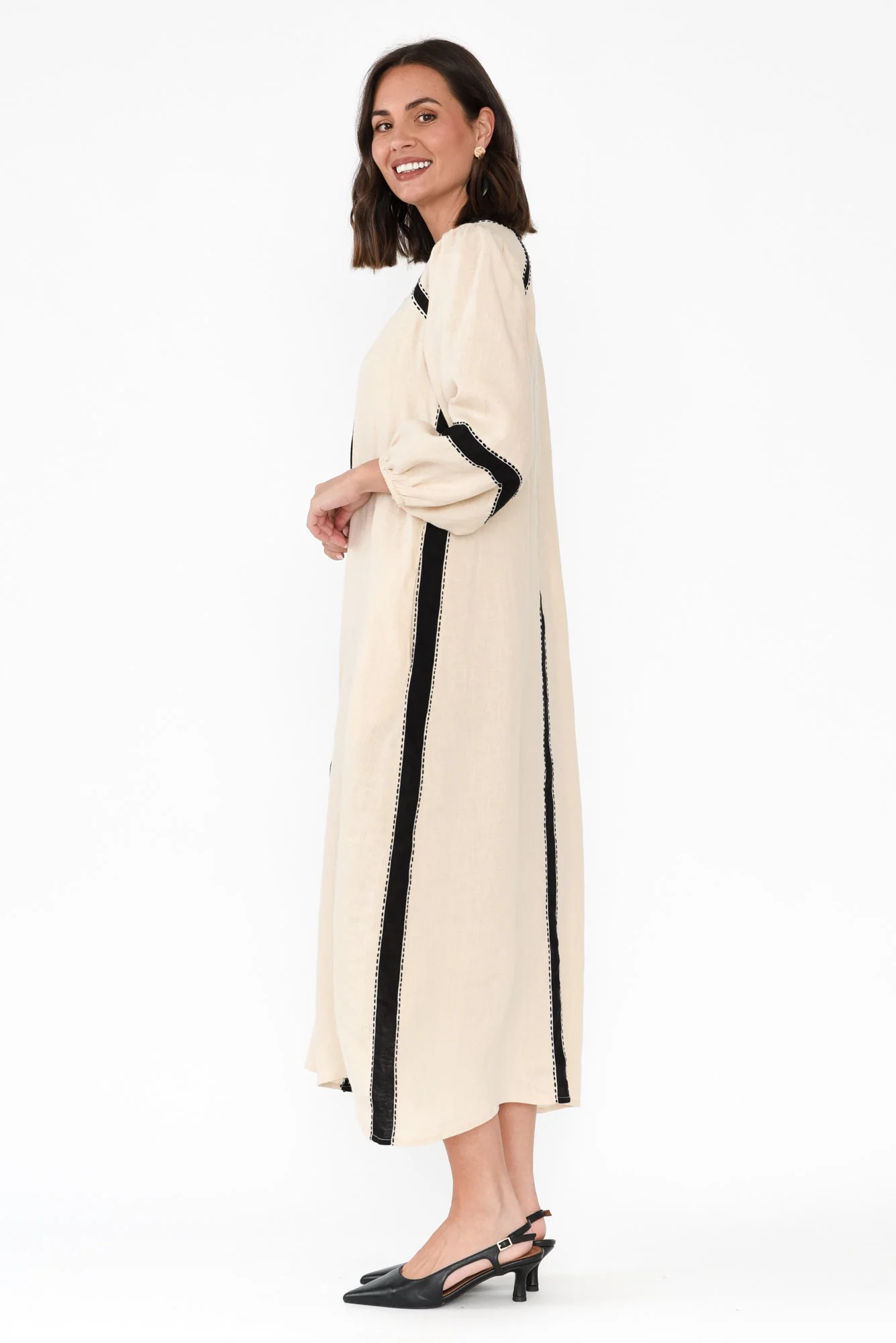 Carolina Cream Contrast Linen Tie Dress - Image 3