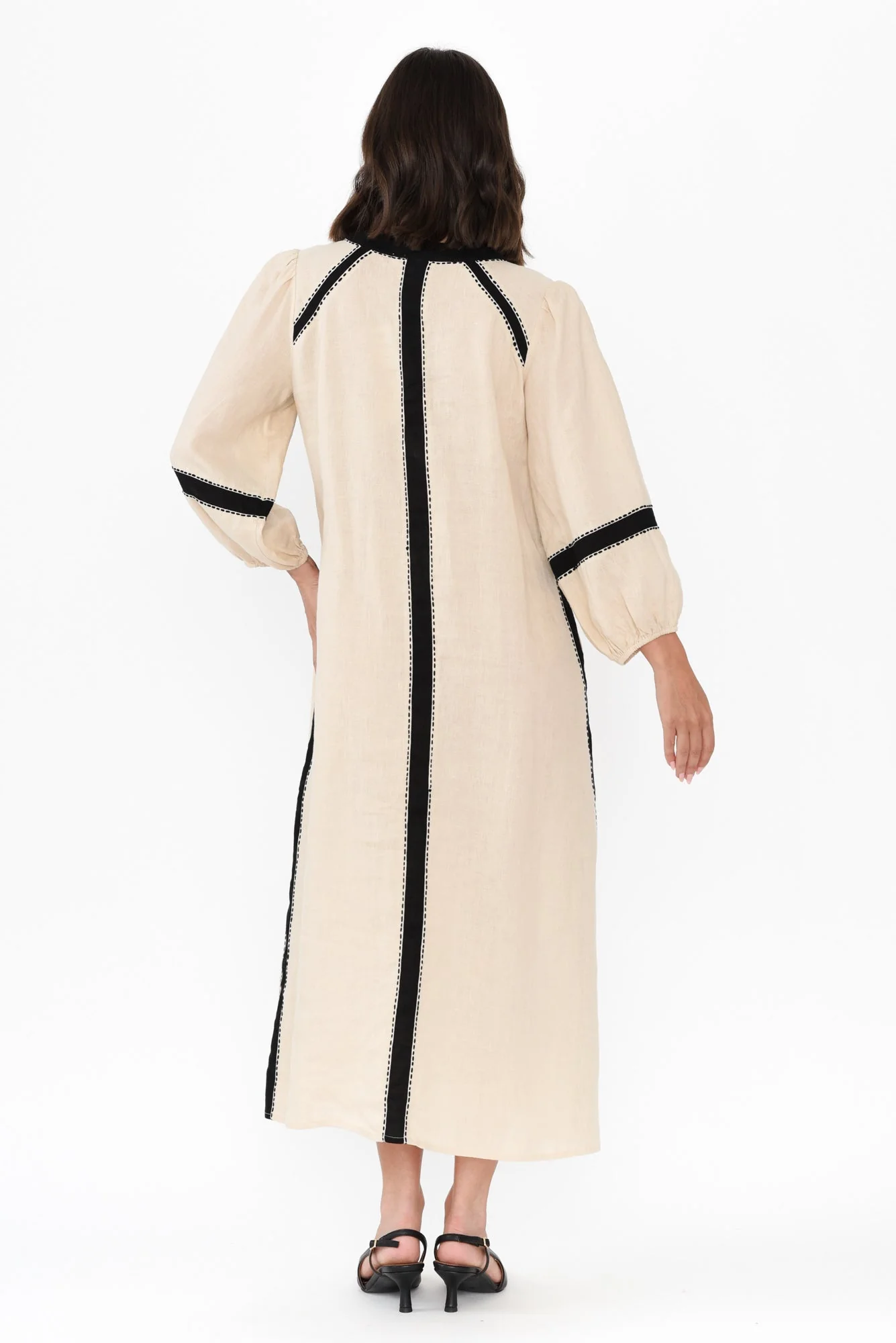 Carolina Cream Contrast Linen Tie Dress - Image 4
