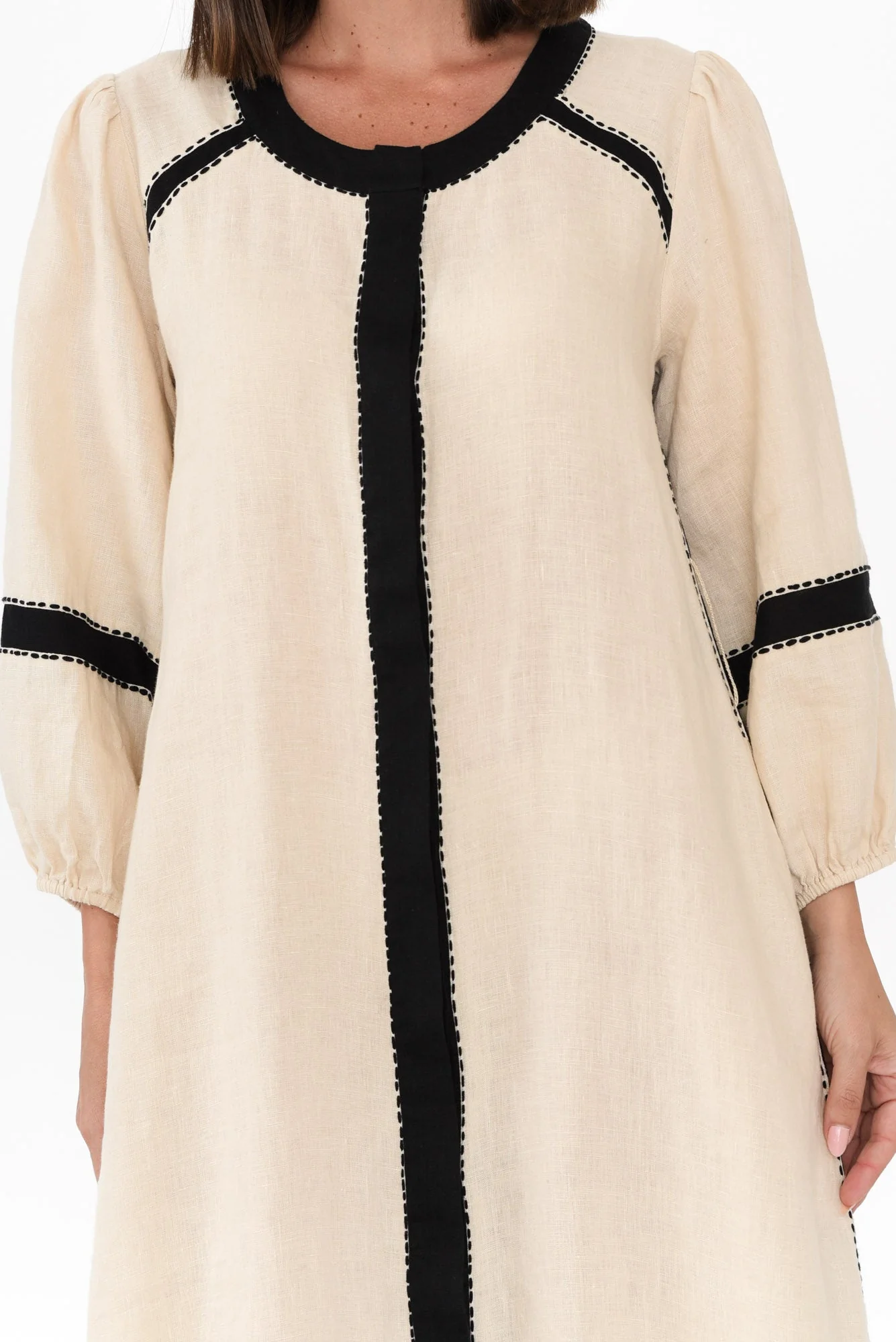 Carolina Cream Contrast Linen Tie Dress - Image 5