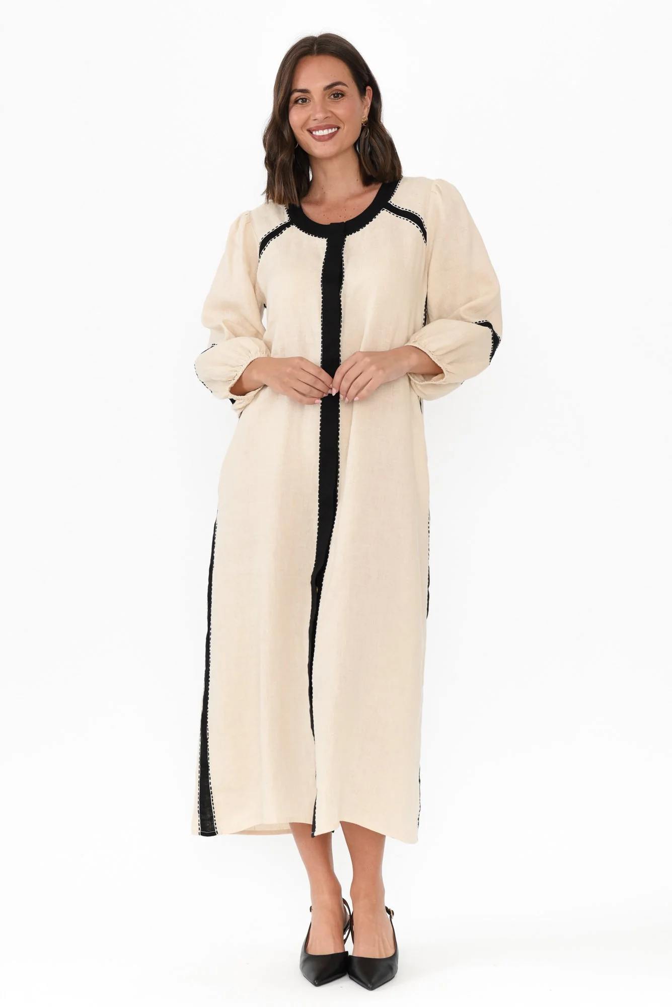 Carolina Cream Contrast Linen Tie Dress - Image 6