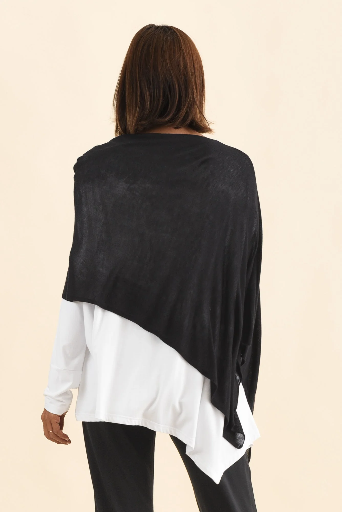 Carrie Black Cashmere Bamboo Poncho - Image 4