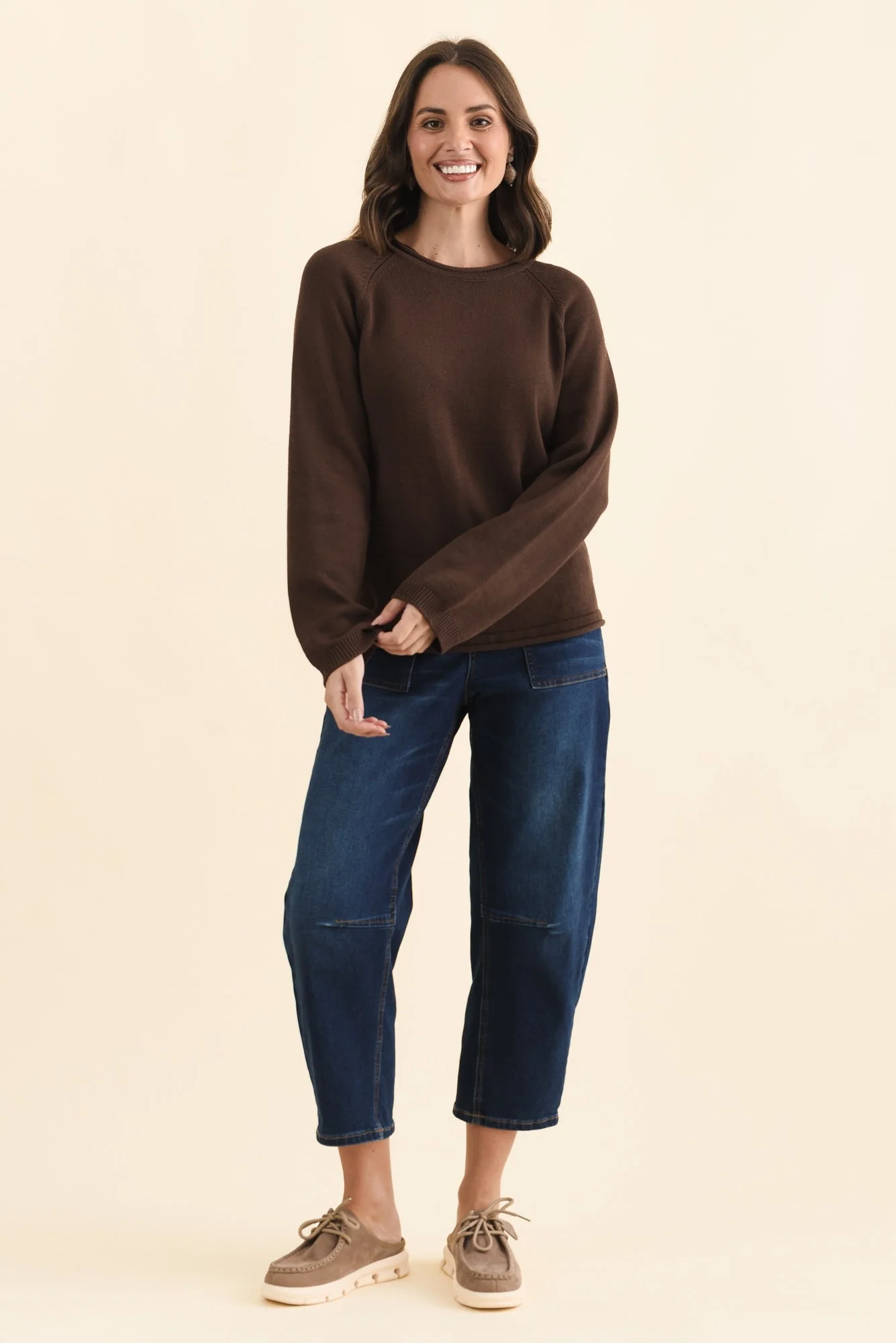 Carrie Chocolate Cotton Knit Sweater - Image 2