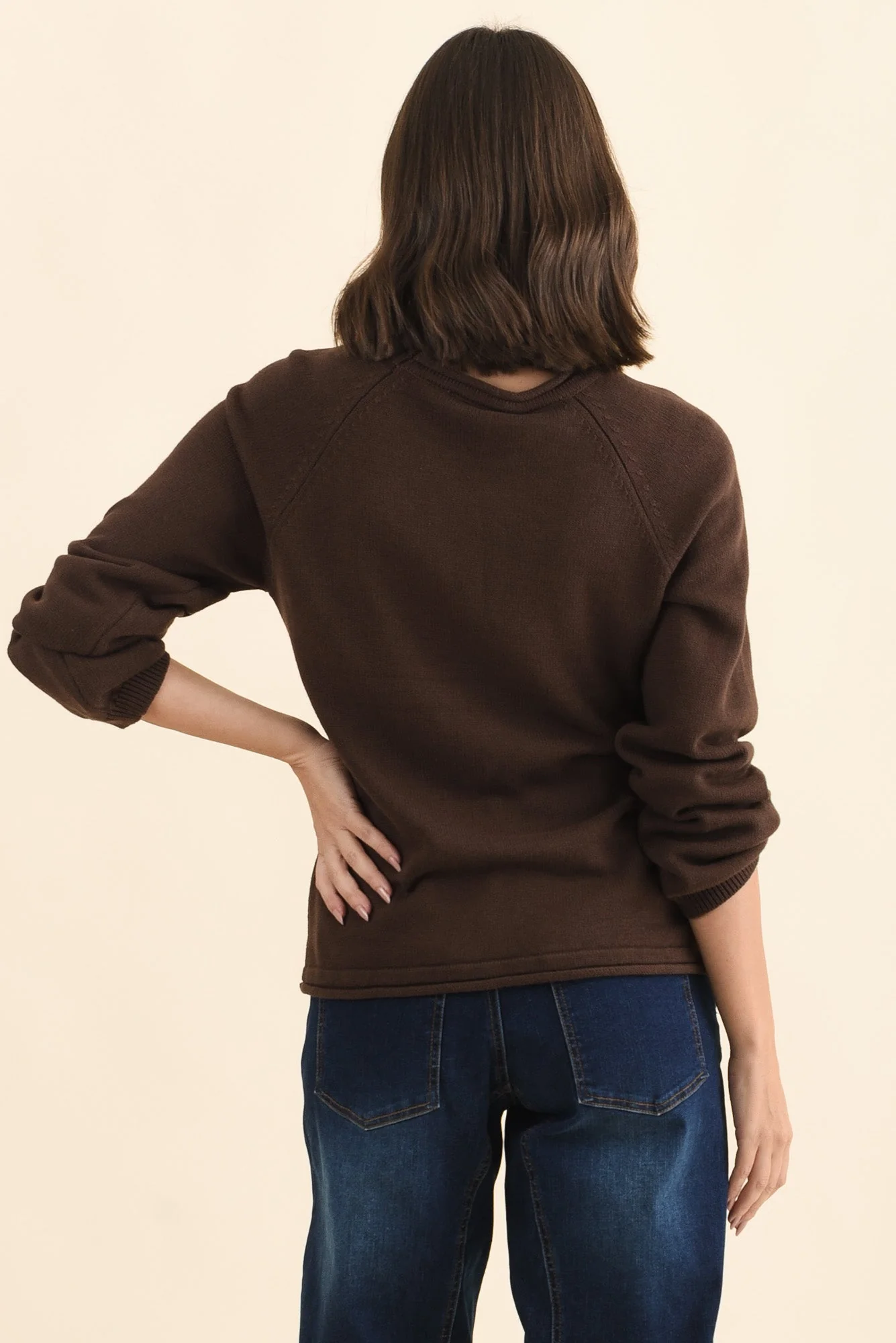 Carrie Chocolate Cotton Knit Sweater - Image 4