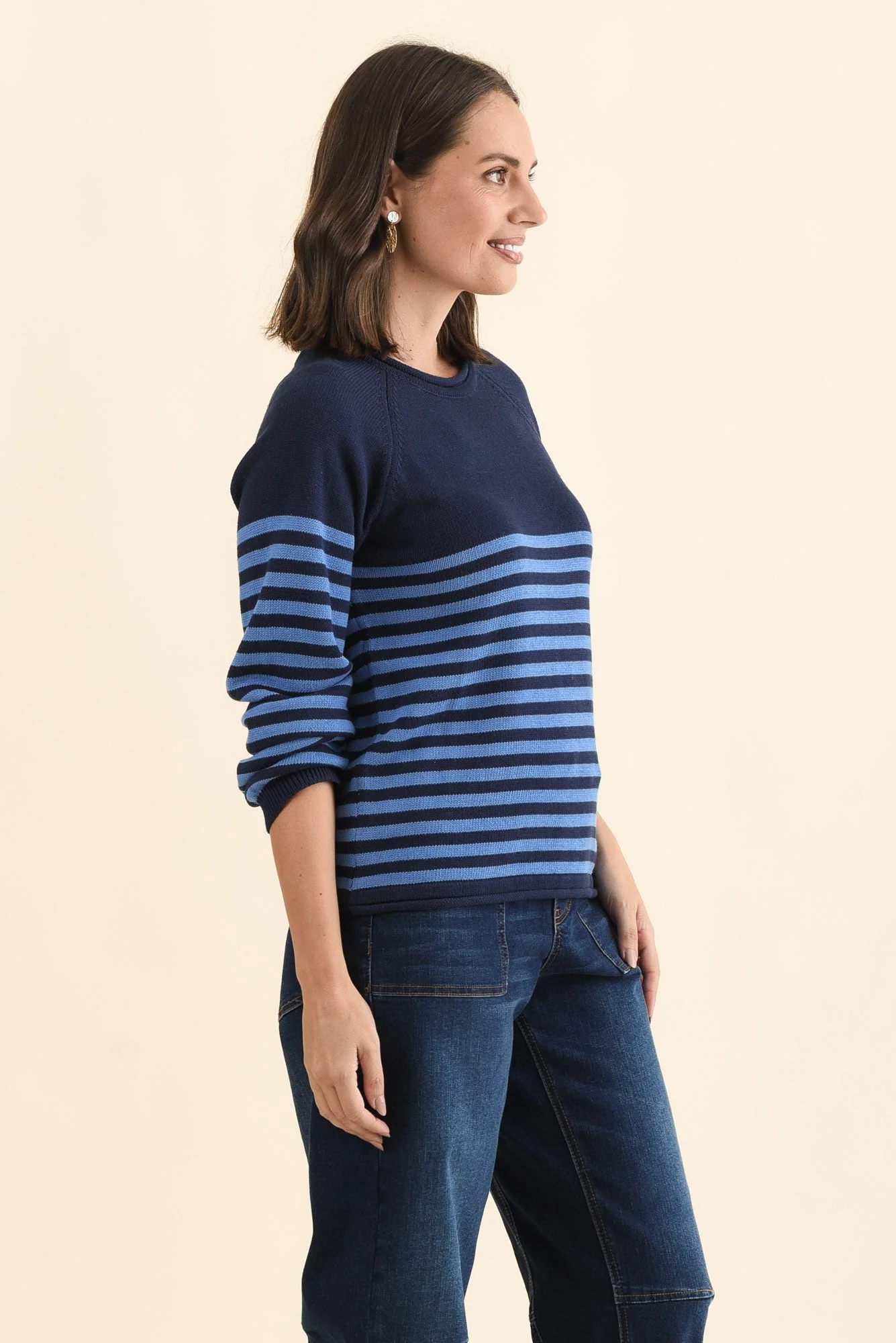 Carrie Navy Stripe Cotton Knit Jumper - Image 3
