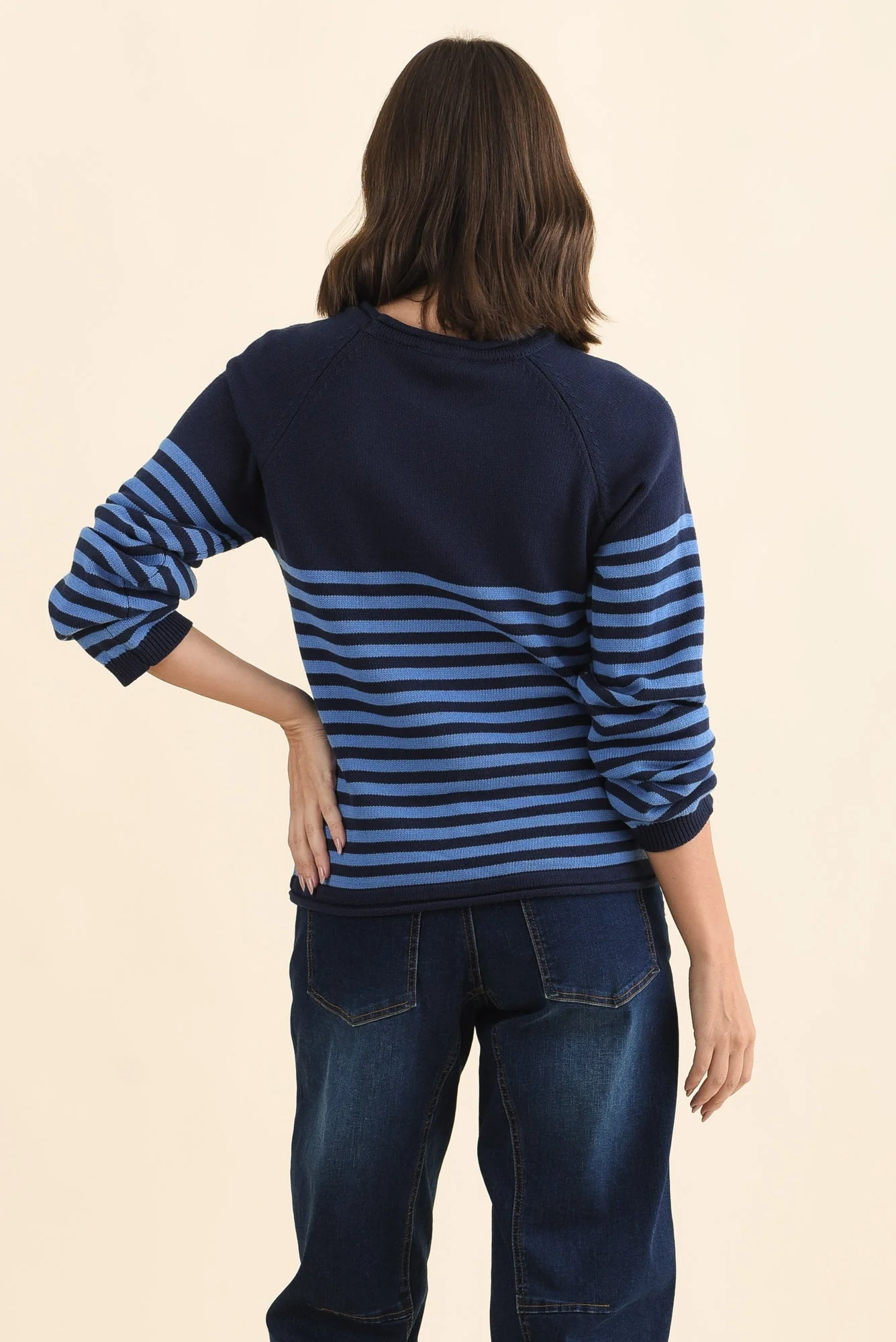 Carrie Navy Stripe Cotton Knit Jumper - Image 4