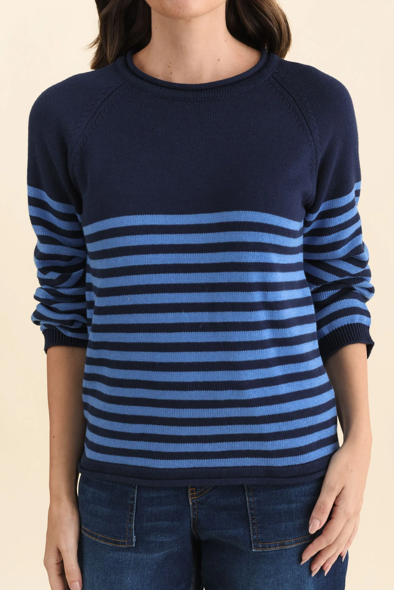 Carrie Navy Stripe Cotton Knit Jumper - Image 5
