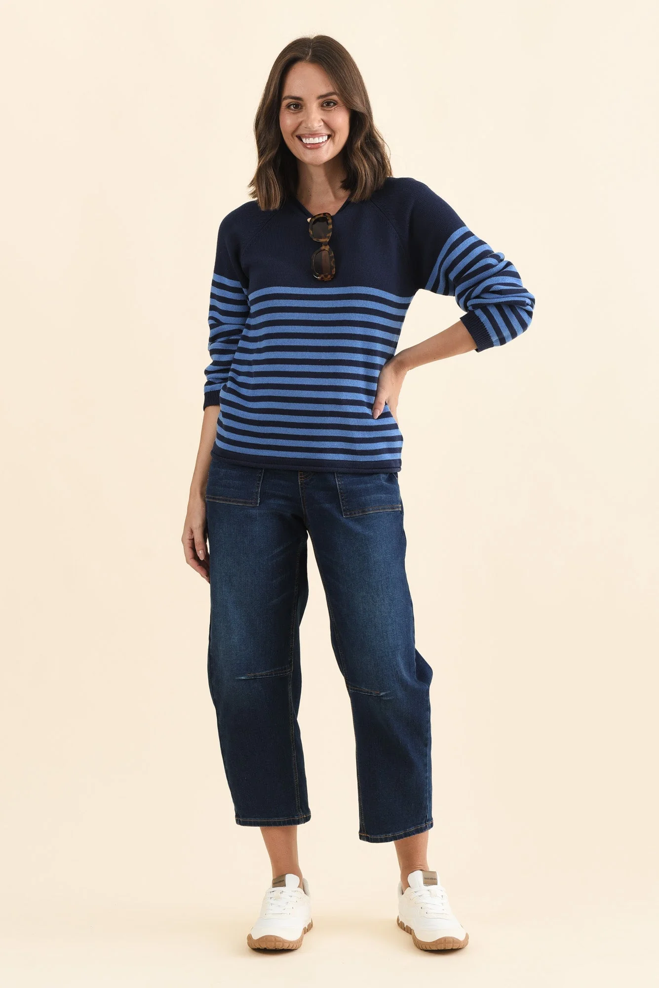 Carrie Navy Stripe Cotton Knit Jumper - Image 6