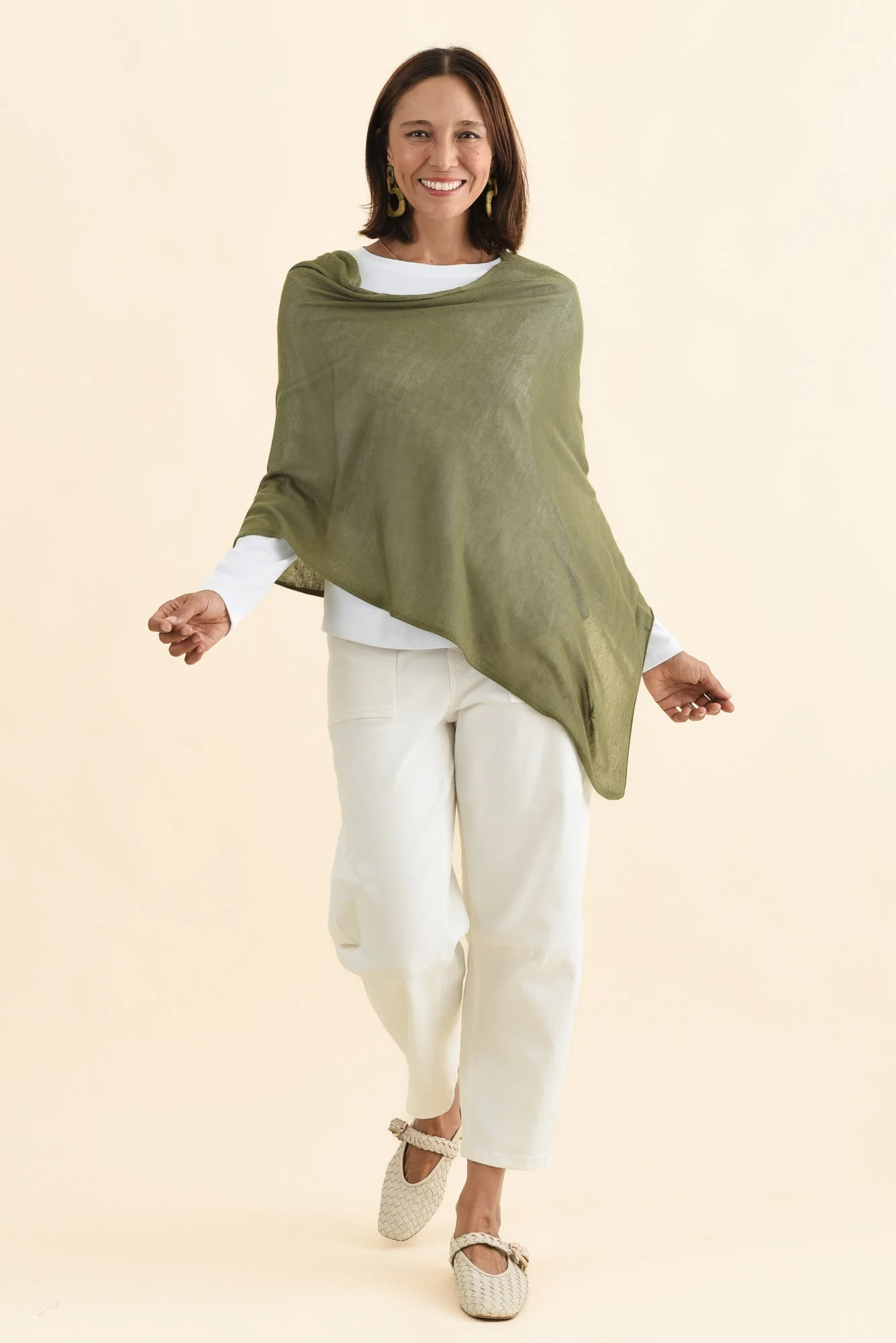Carrie Olive Cashmere Bamboo Poncho - Image 2