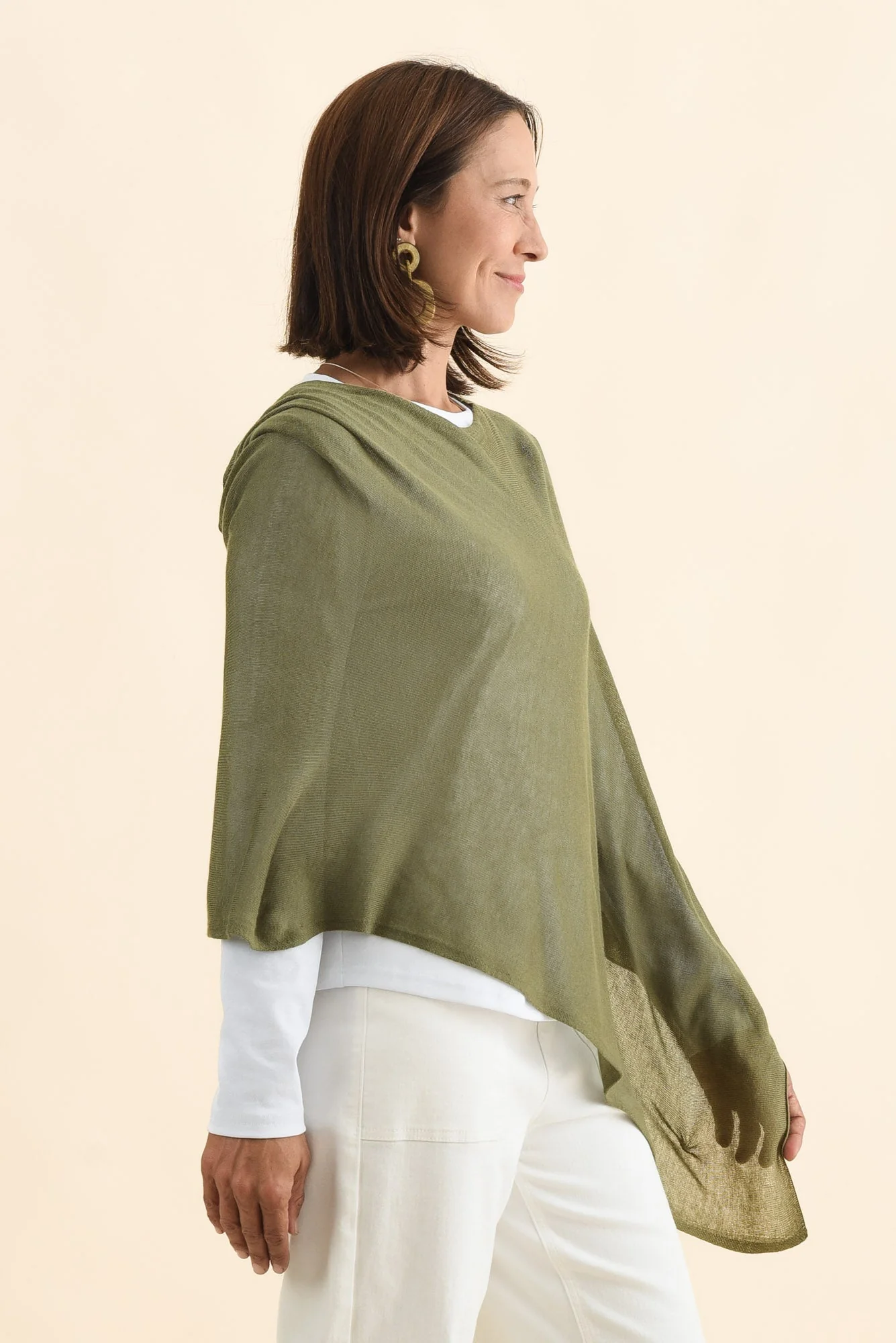Carrie Olive Cashmere Bamboo Poncho - Image 3
