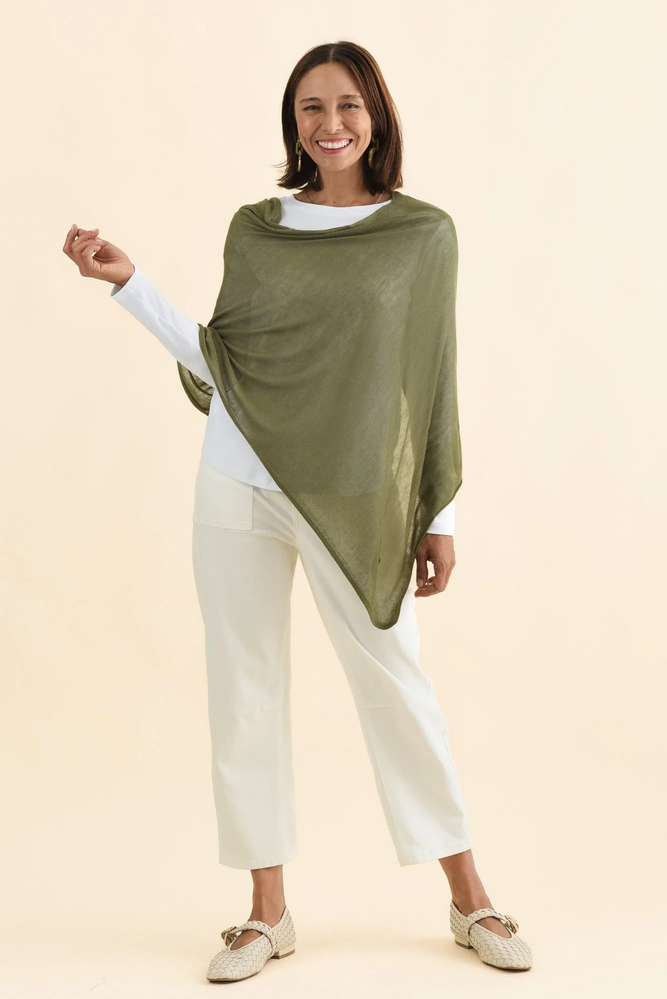 Carrie Olive Cashmere Bamboo Poncho - Image 6