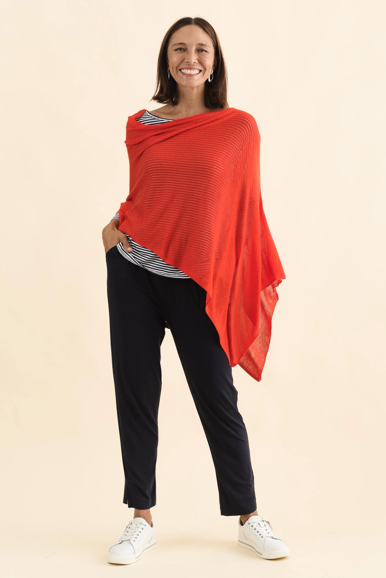 Carrie Red Cashmere Bamboo Poncho - Image 3