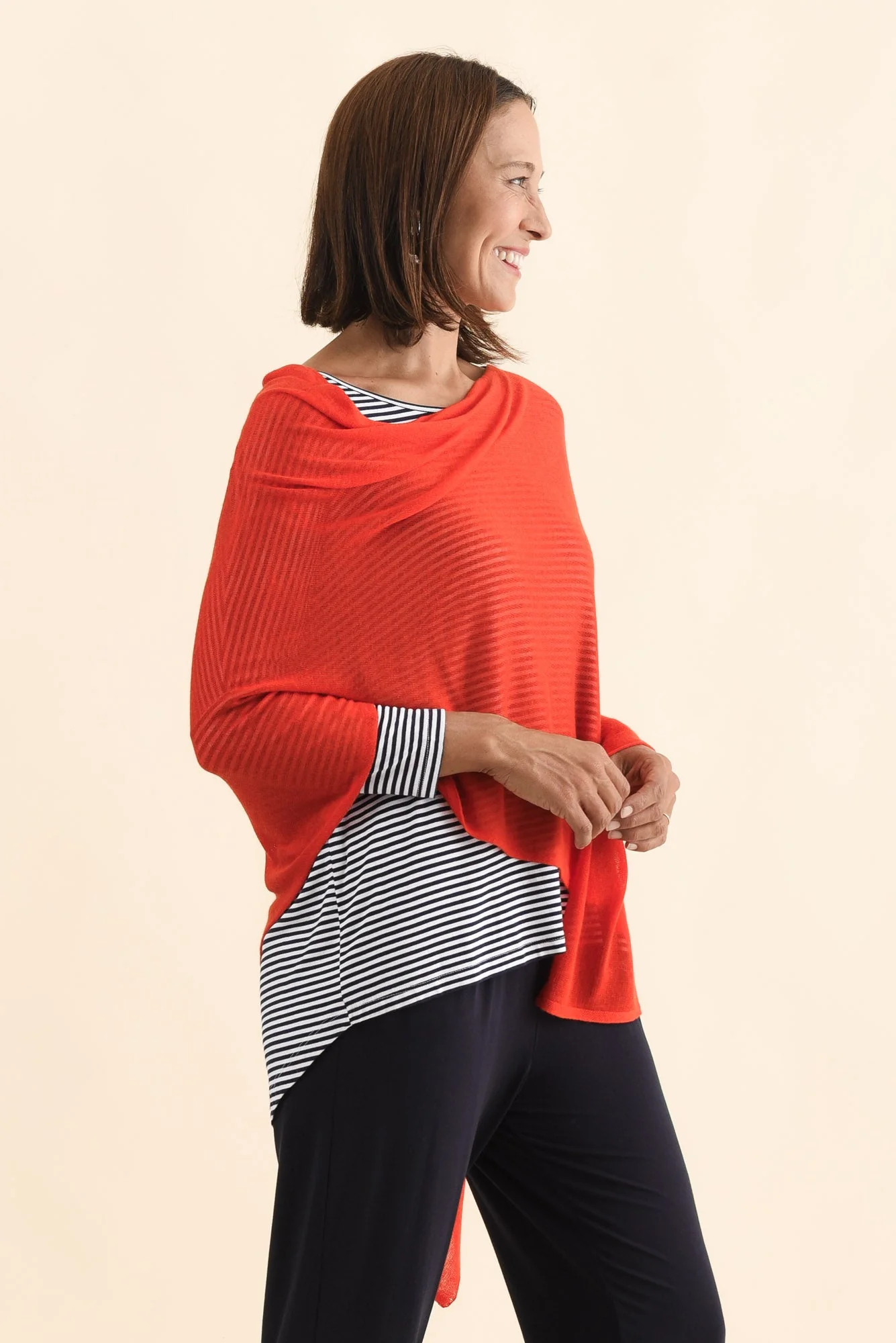 Carrie Red Cashmere Bamboo Poncho - Image 4
