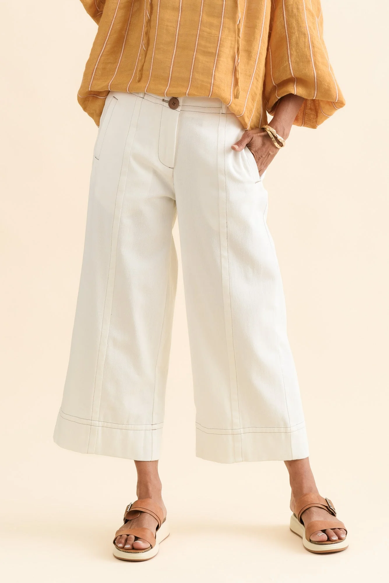 Carsen Cream Wide Leg Jeans - Image 2