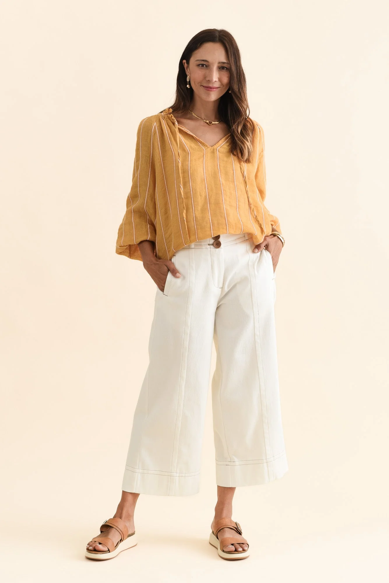 Carsen Cream Wide Leg Jeans - Image 3