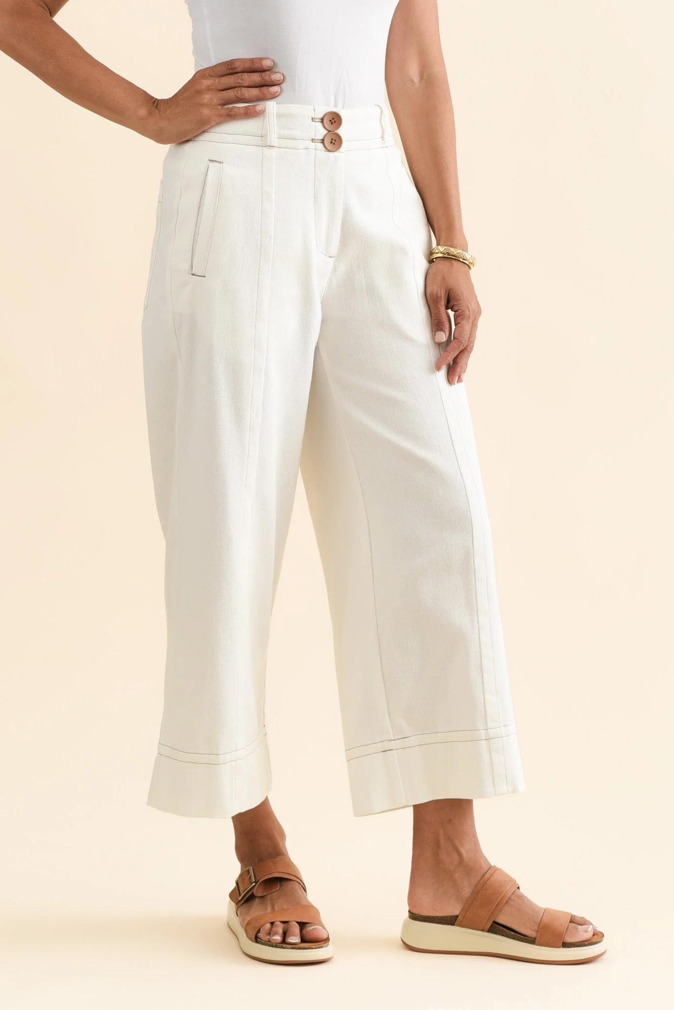 Carsen Cream Wide Leg Jeans - Image 4